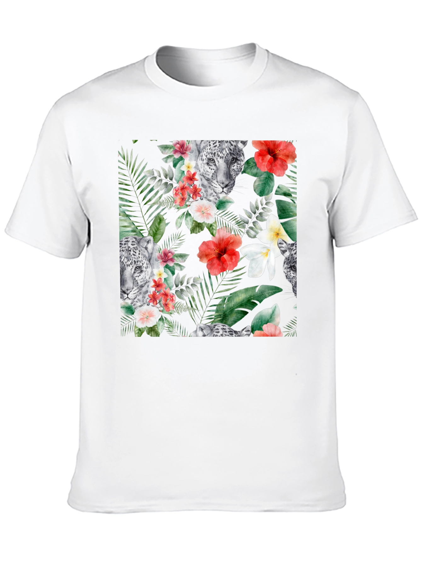 Tropical Floral & Leopard Print Black T-Shirt