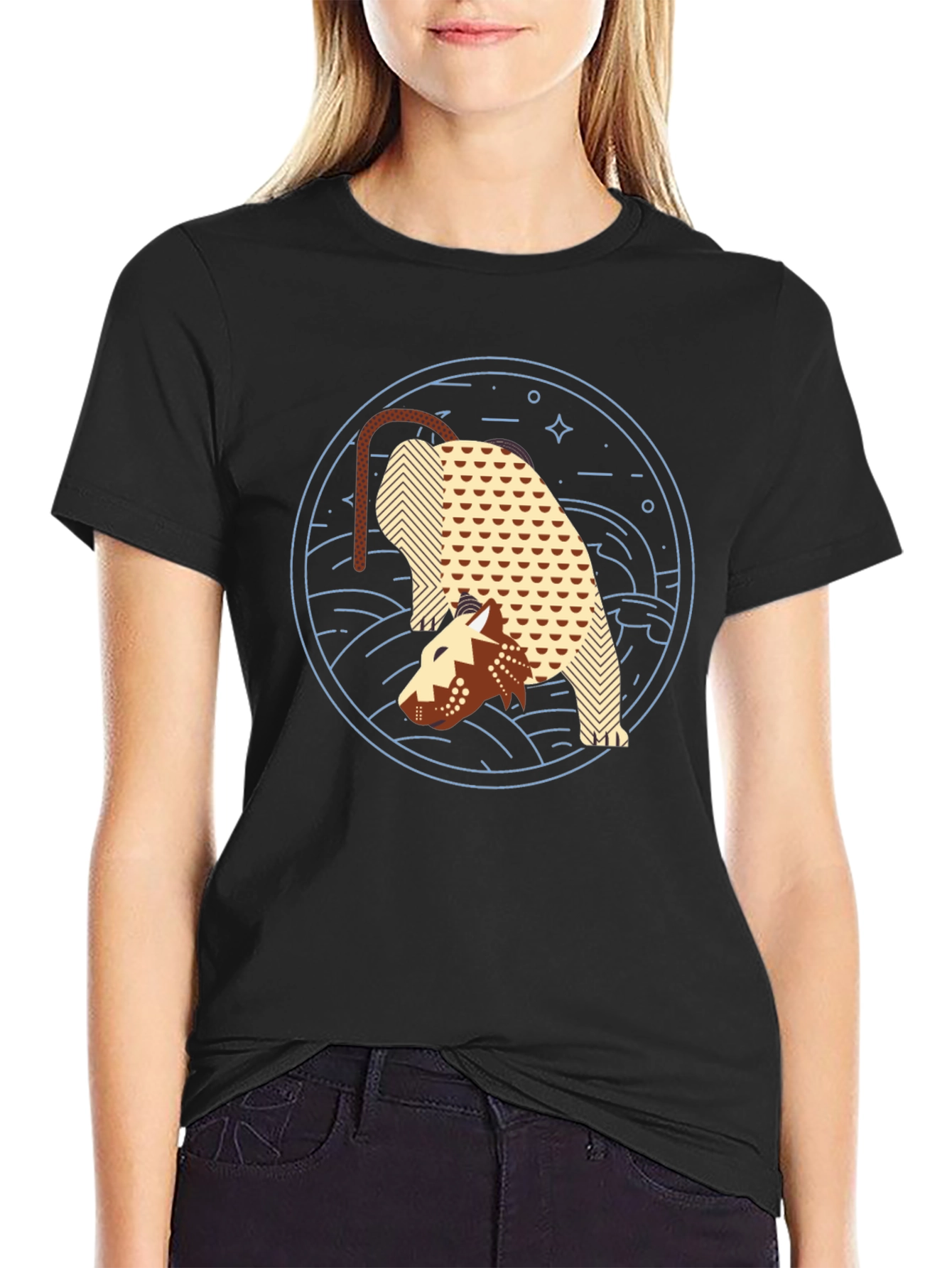 Abstract Anteater Graphic Tee - Black Cotton T-Shirt