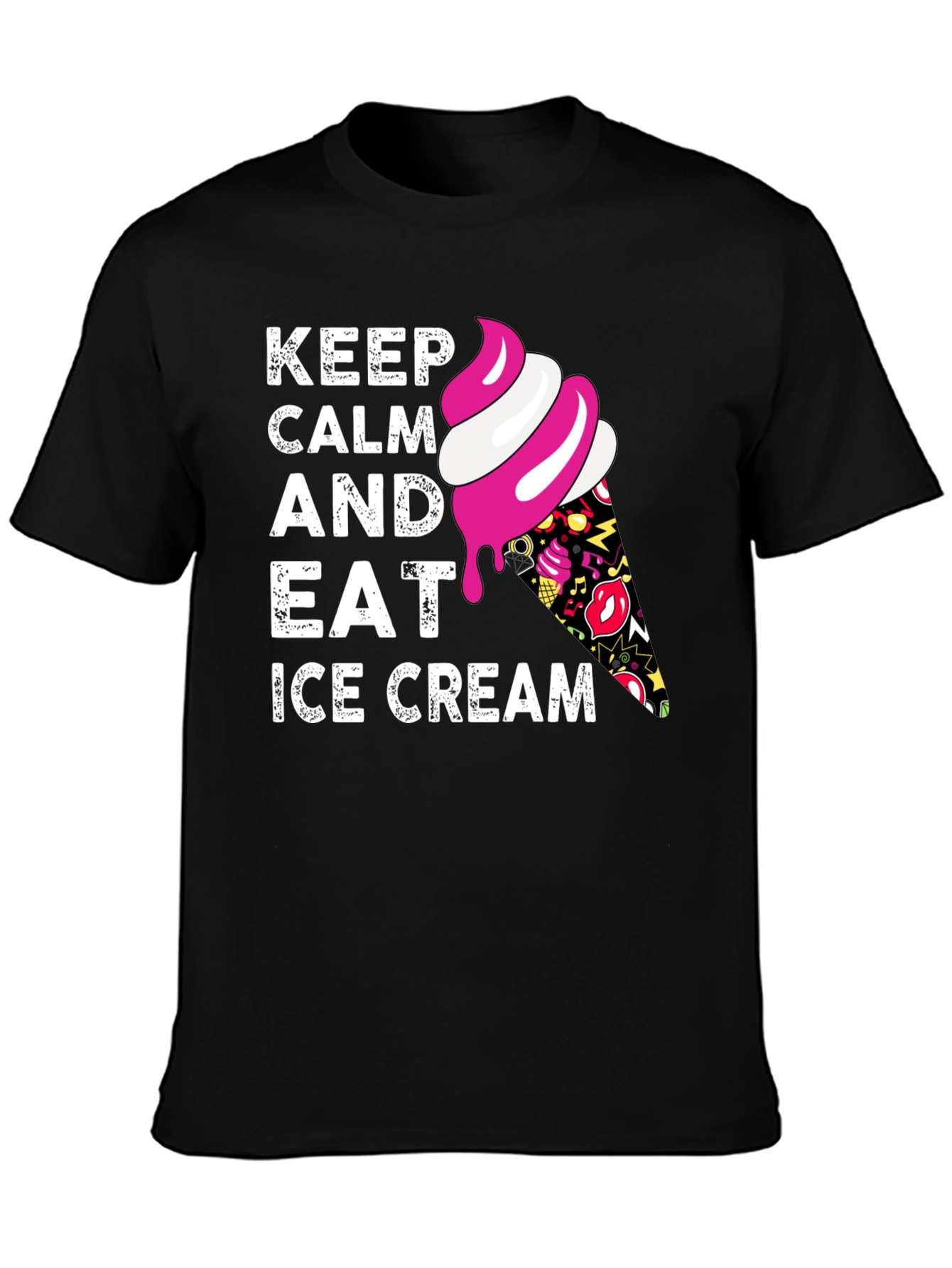 Keep Calm and Eat Ice Cream Black T-Shirt