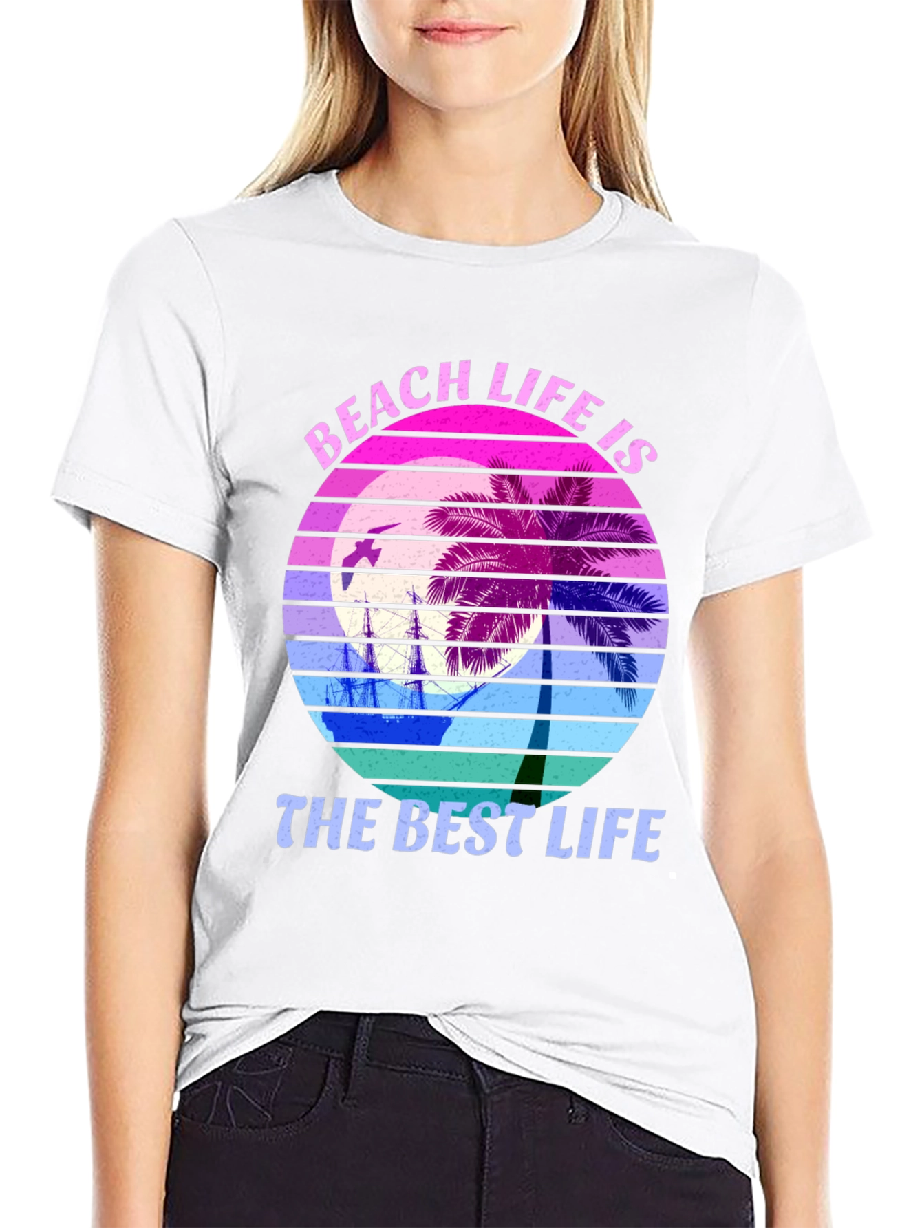 Beach Life T-Shirt Palm Tree Sunset Graphic Tee