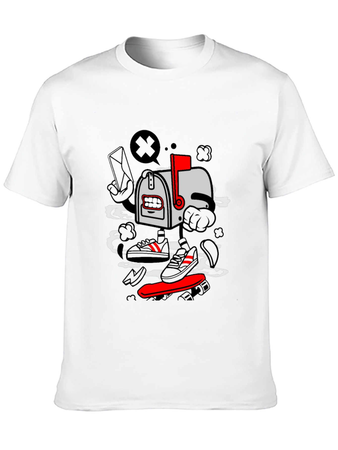 Cartoon Mailbox Skateboard Graphic T-Shirt