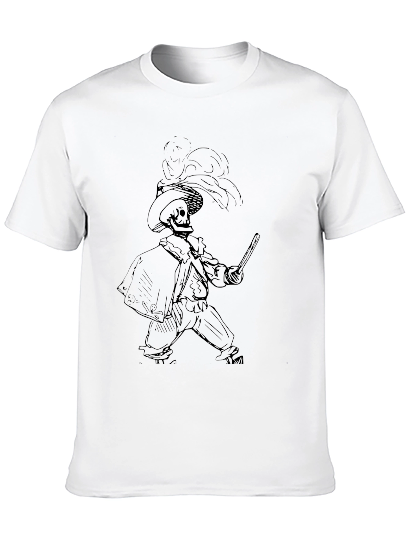 Black T-Shirt with Skeleton Musketeer Design