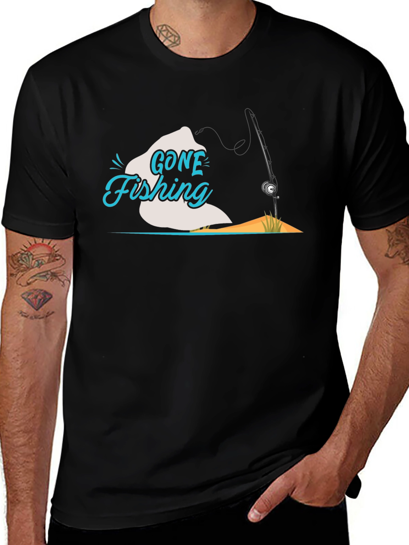 Gone Fishing Black T-Shirt