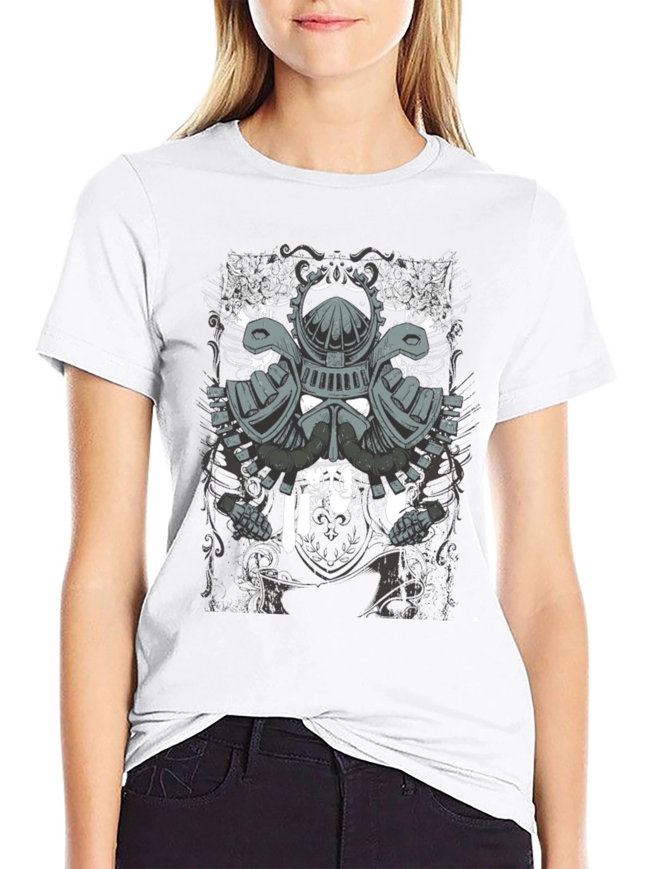 Mens Black T-Shirt with Knight Helmet Graphic