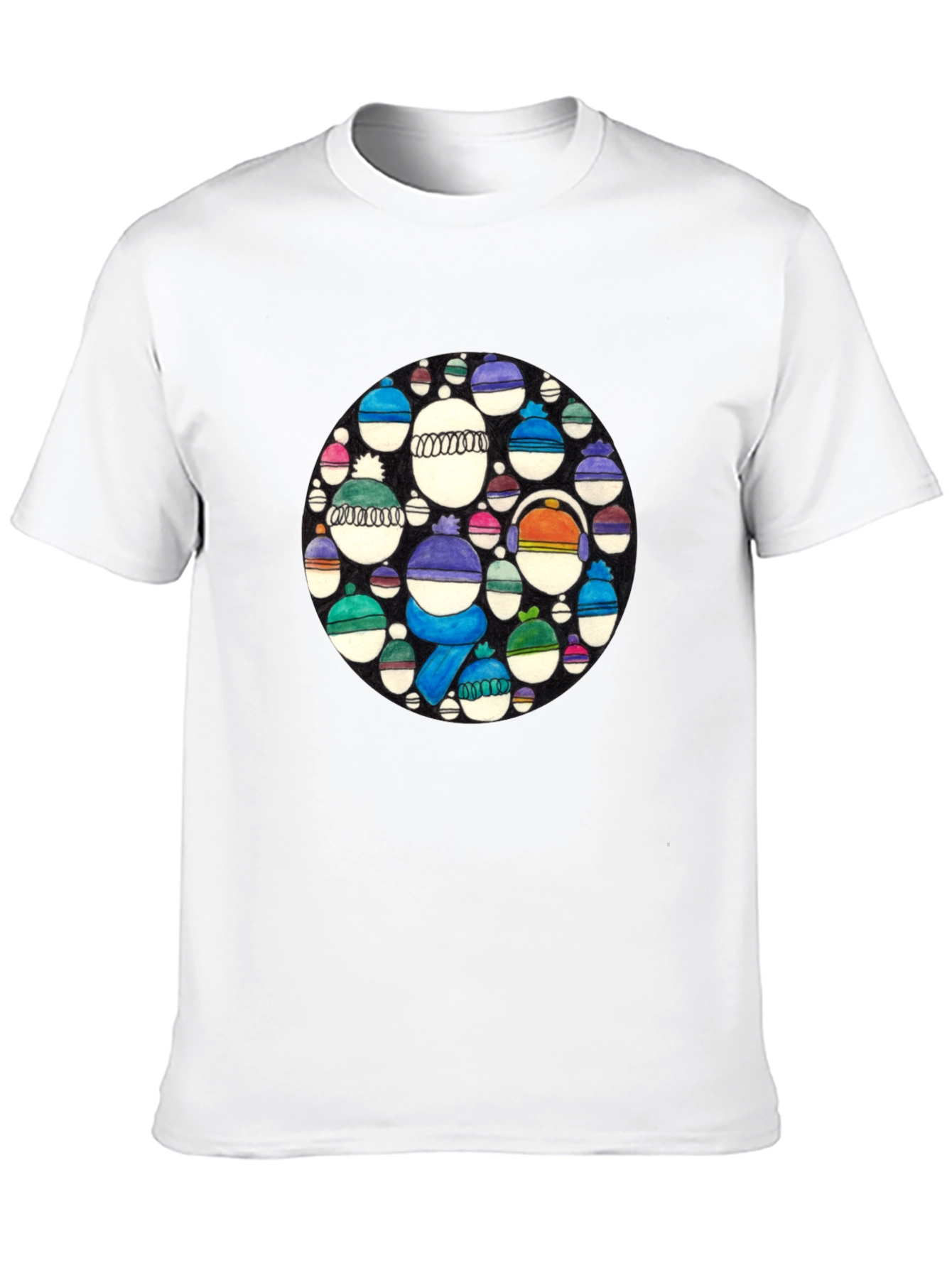 Whimsical Winter Hats Graphic Tee - Black