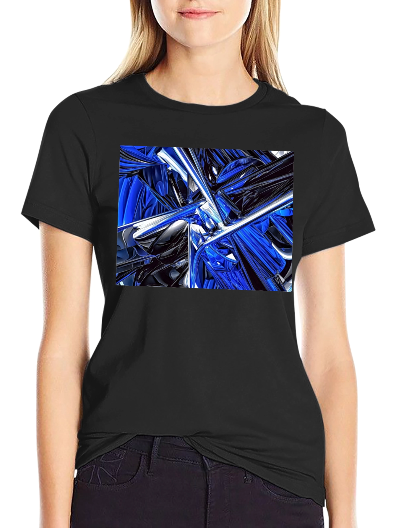 Abstract Blue & Black Design T-Shirt