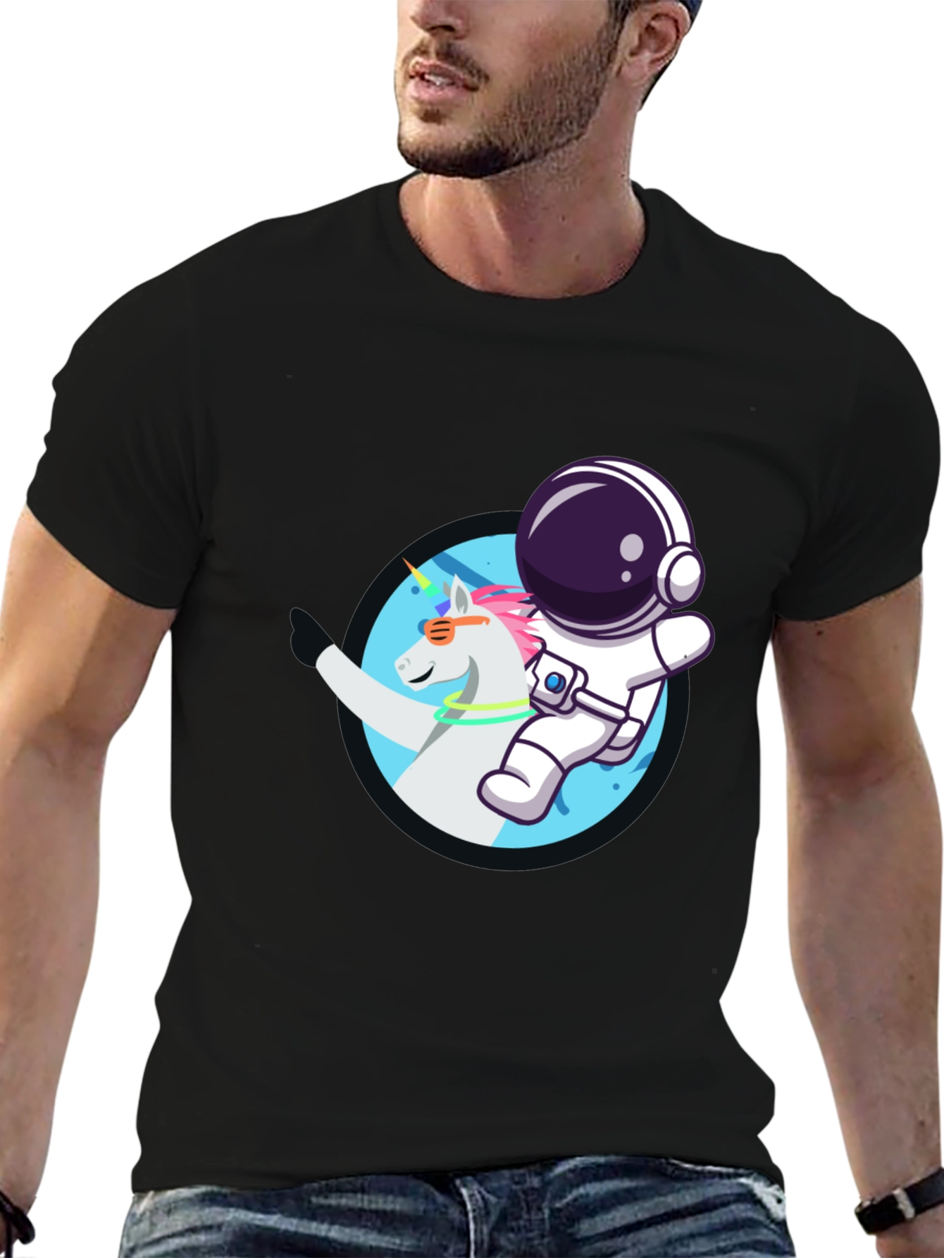 Astronaut Unicorn Graphic Tee - Black