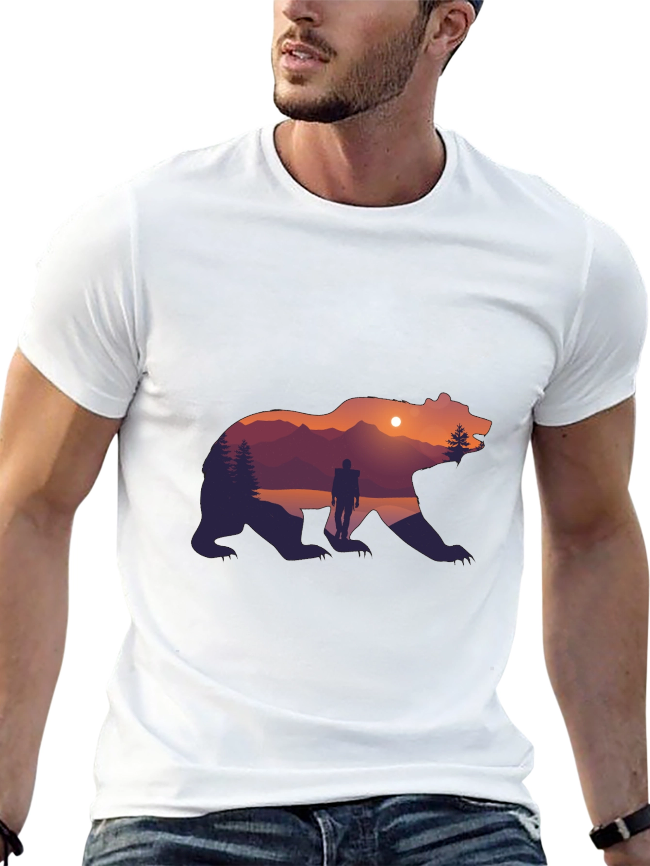 Bear Silhouette Graphic Print Crew Neck T-Shirt