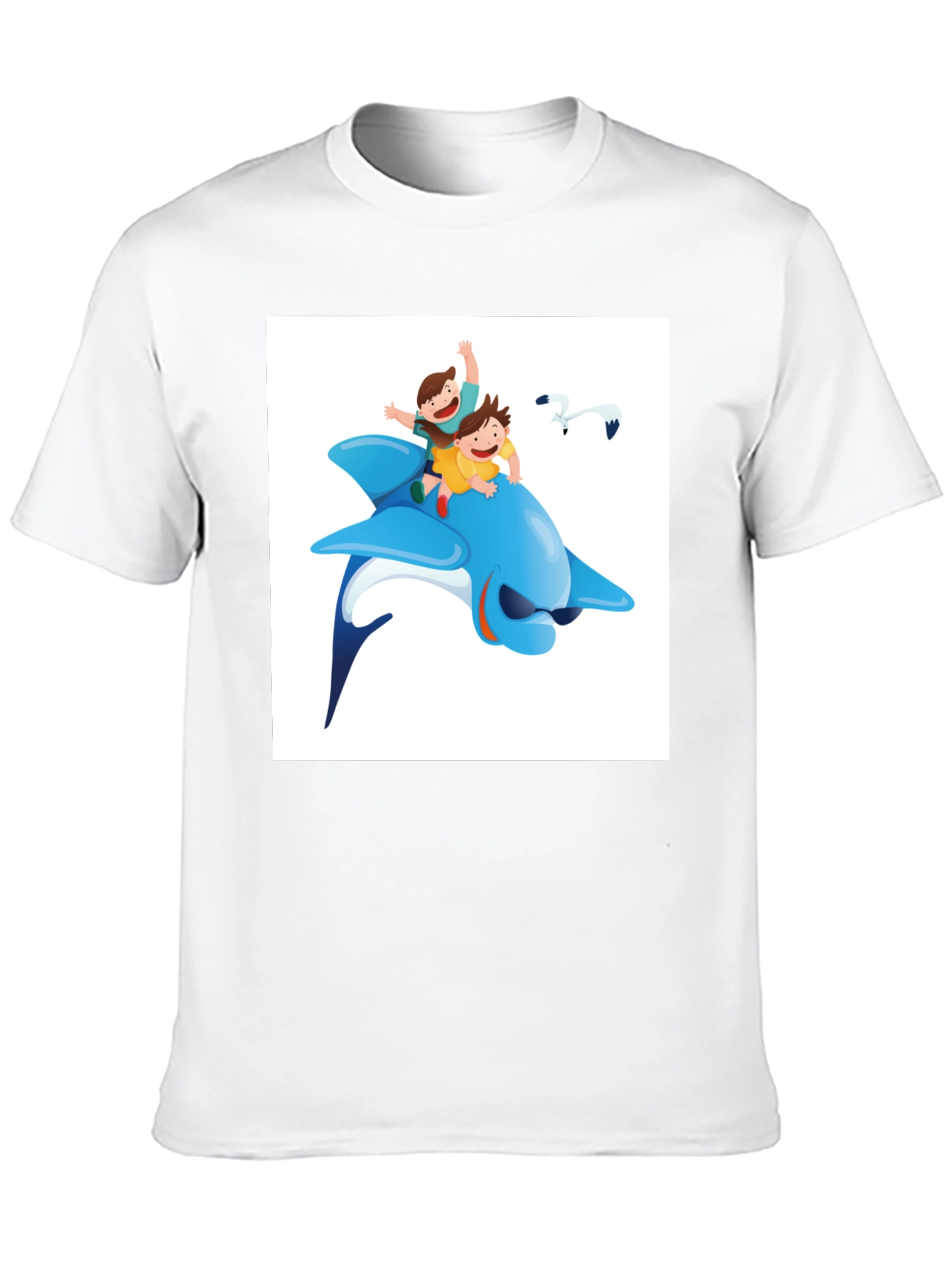 Cartoon Dolphin Ride Black T-Shirt