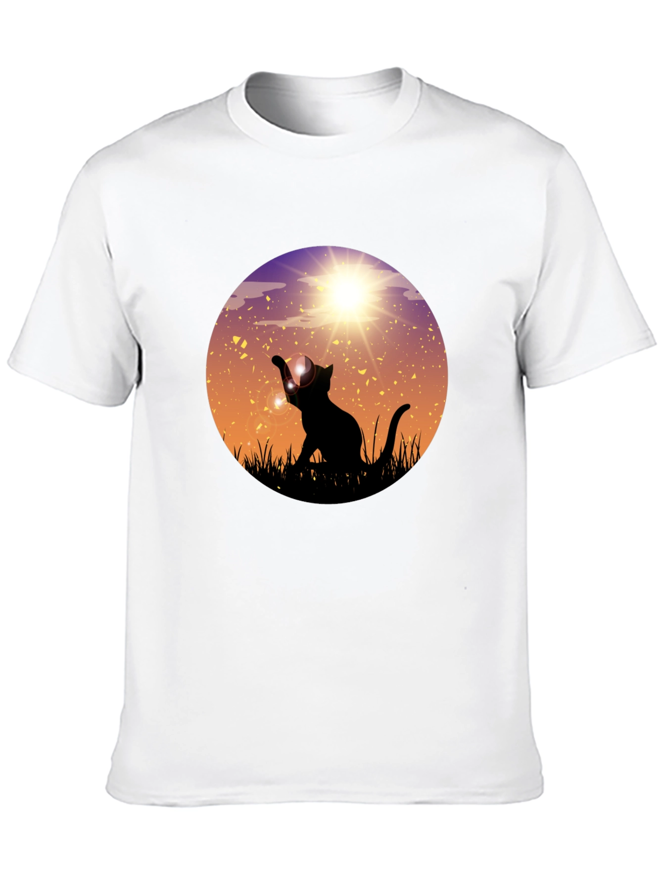 Sunset Cat Graphic Tee - Black Cotton Blend