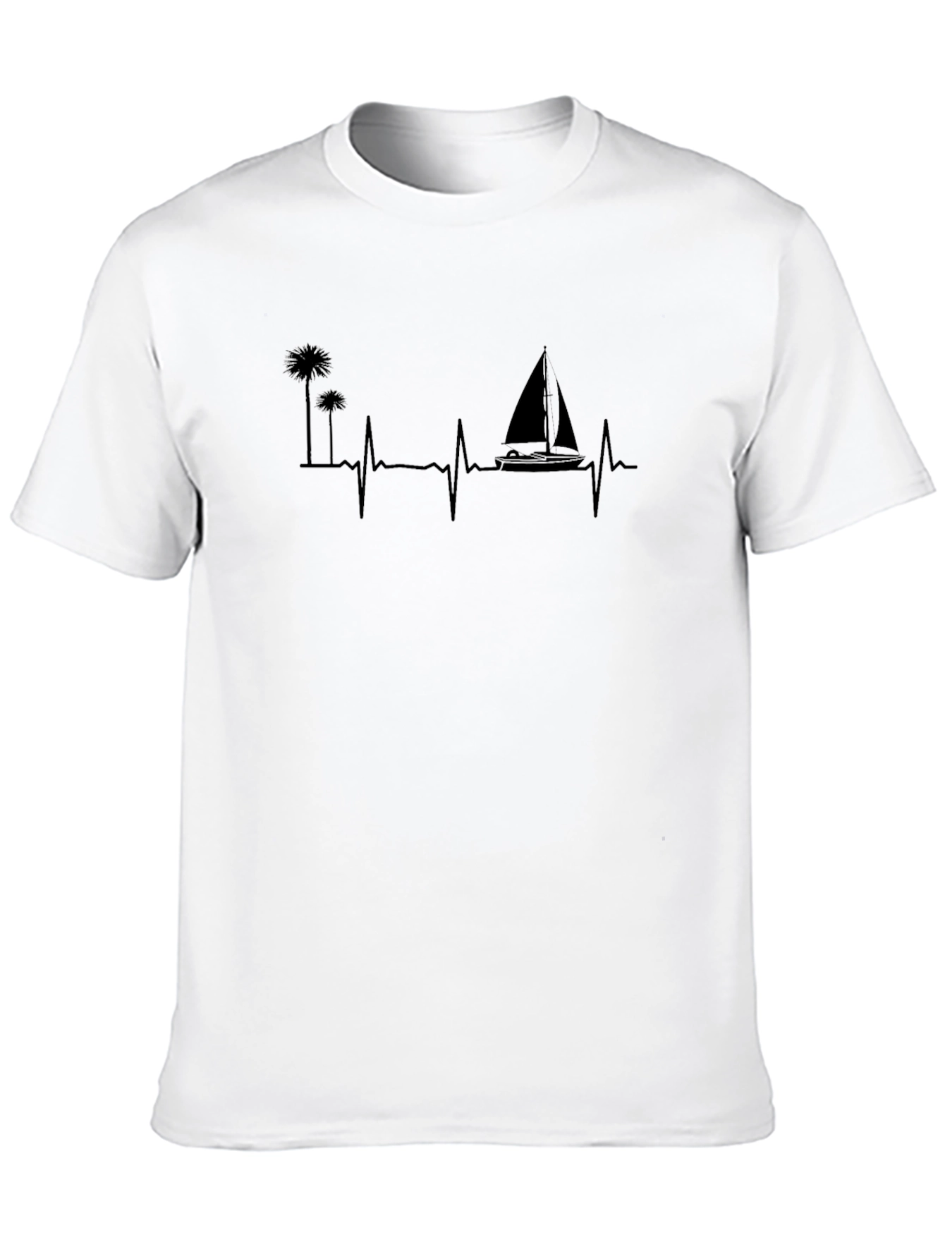 Black Palm Tree & Sailboat Heartbeat T-Shirt