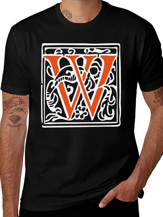 Black T-Shirt with Decorative Letter W Graphic