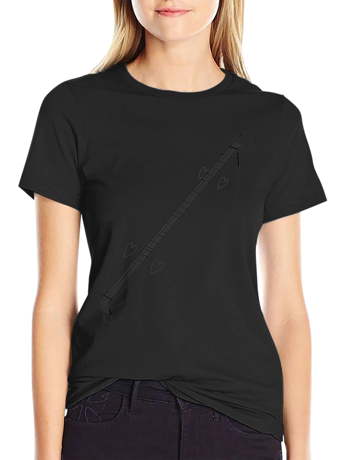 Black T-Shirt with Dulcimer Design