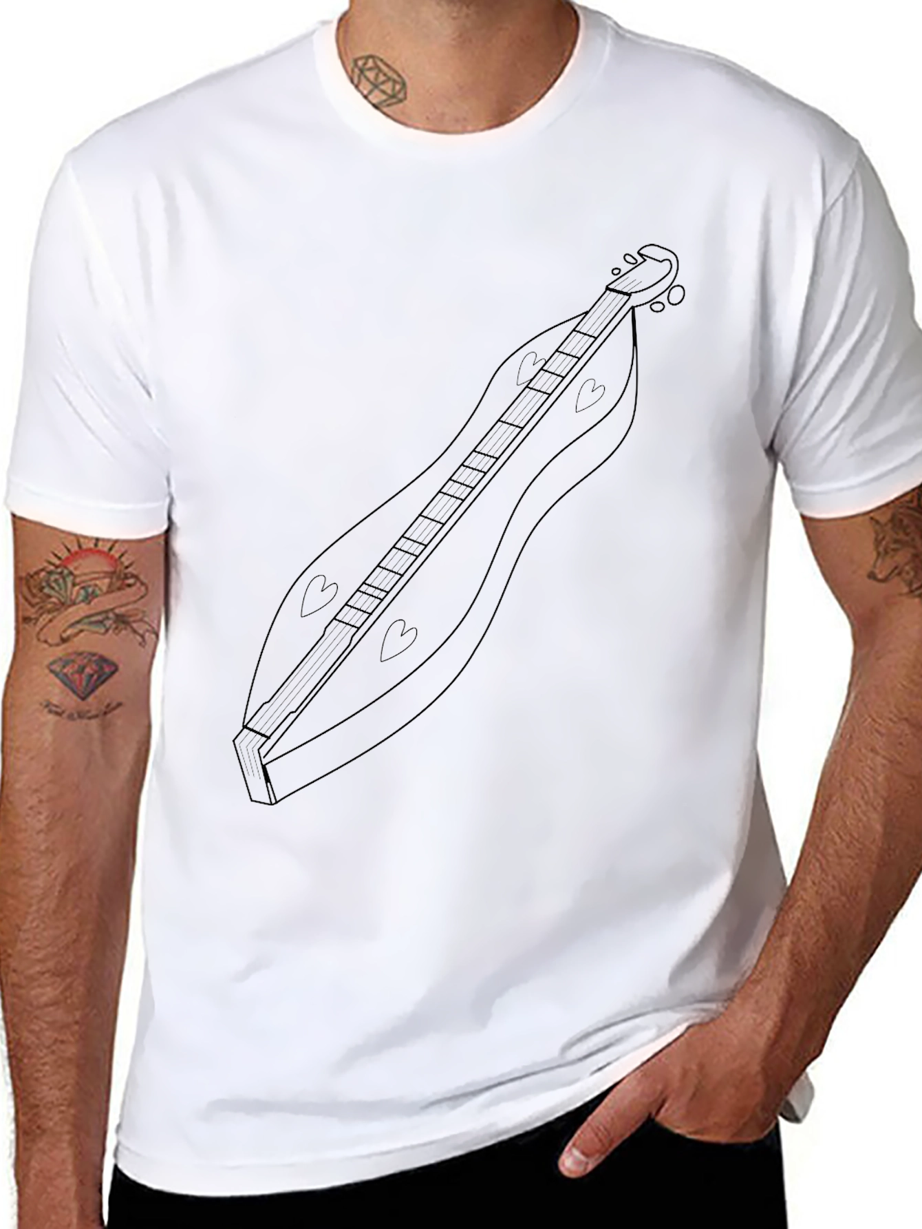 Black T-Shirt with Dulcimer Design