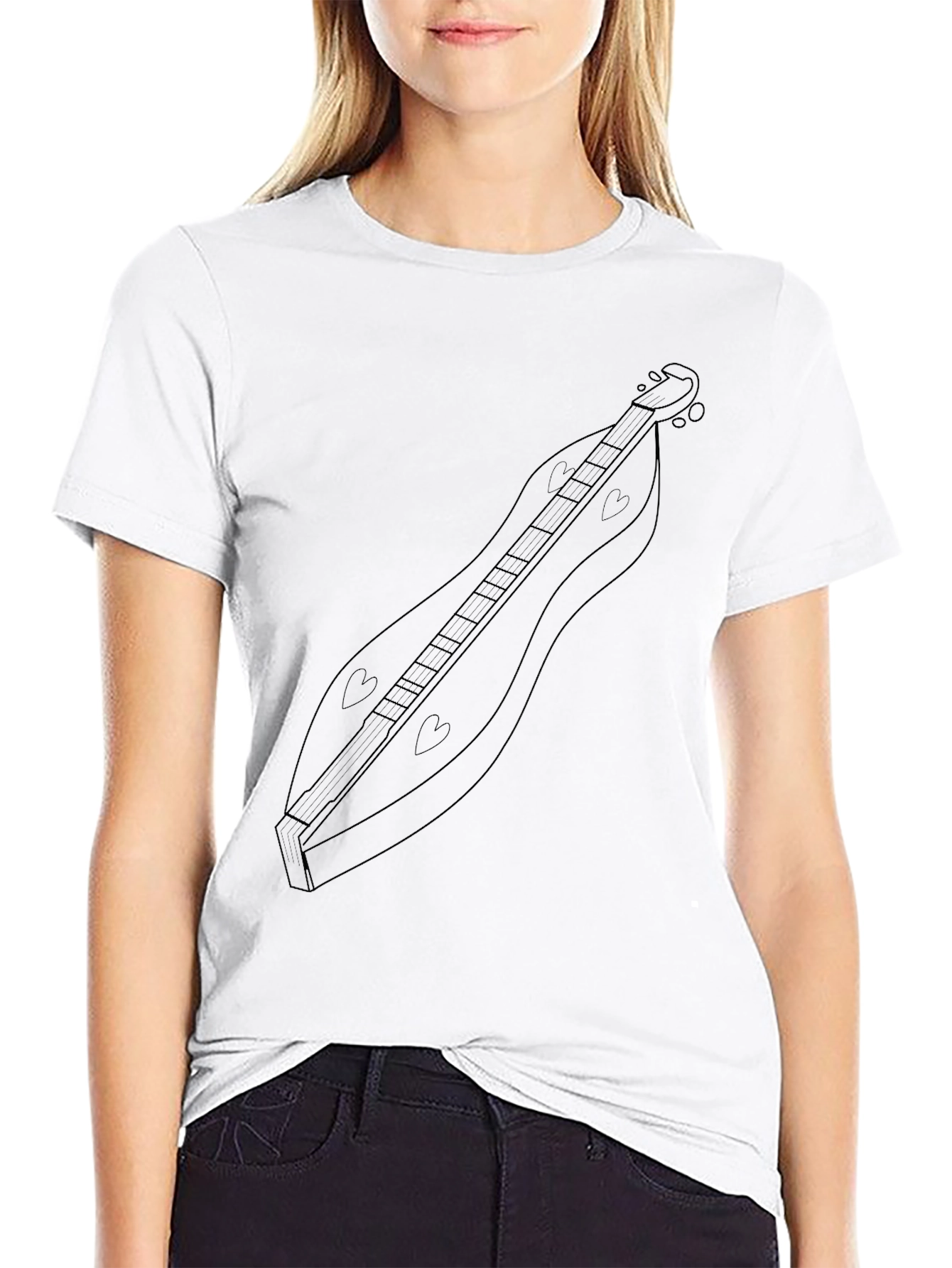 Black T-Shirt with Dulcimer Design
