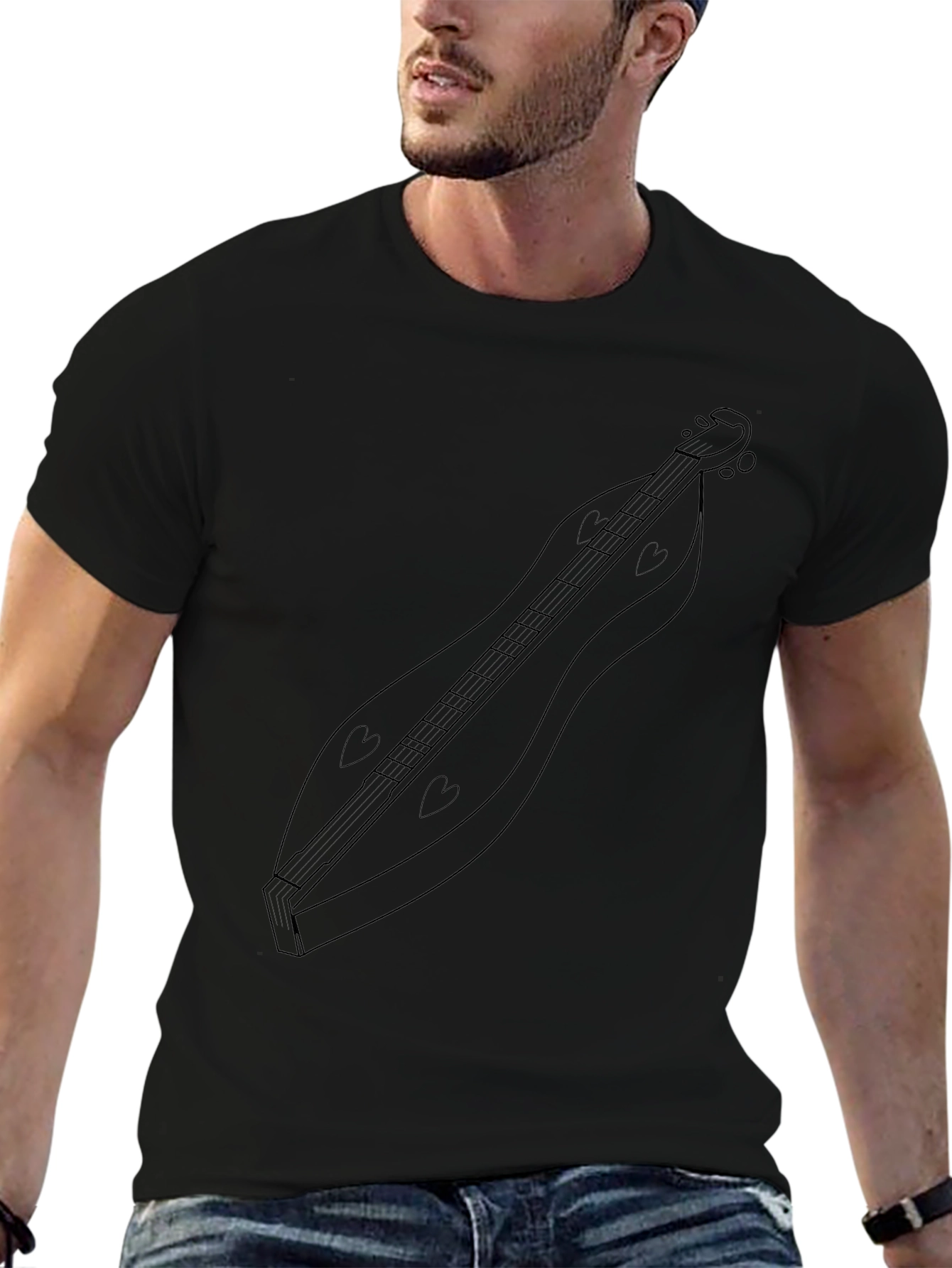 Black T-Shirt with Dulcimer Design