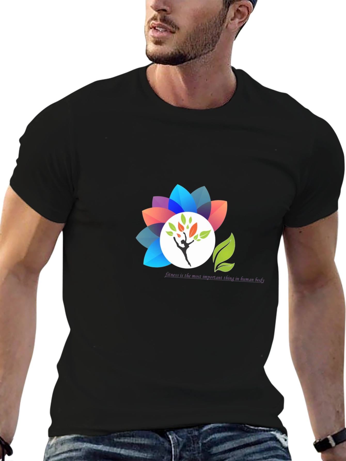 Black T-Shirt with Floral Design