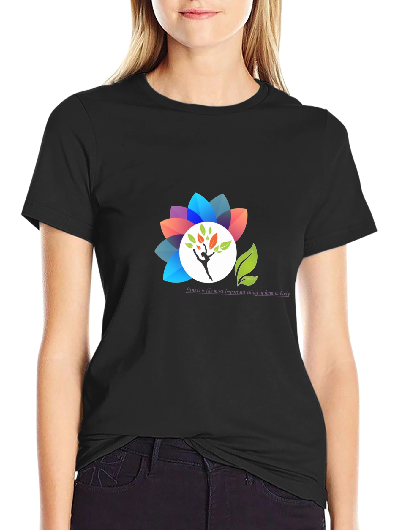 Black T-Shirt with Floral Design