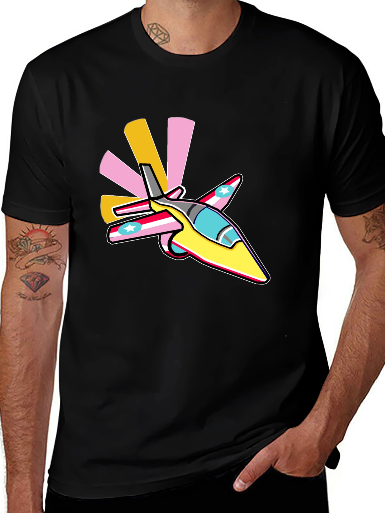 Cartoon Jet Graphic Tee - Stylish & Fun!