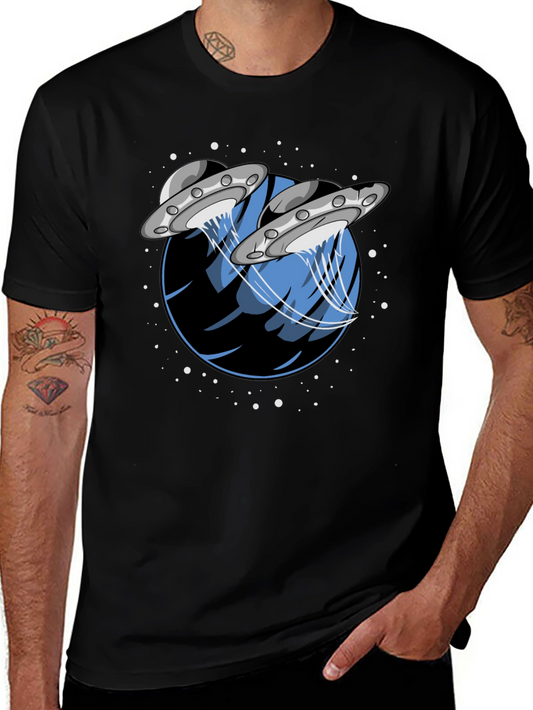 UFO Abduction Graphic Tee - Stylish Black Cotton T-Shirt