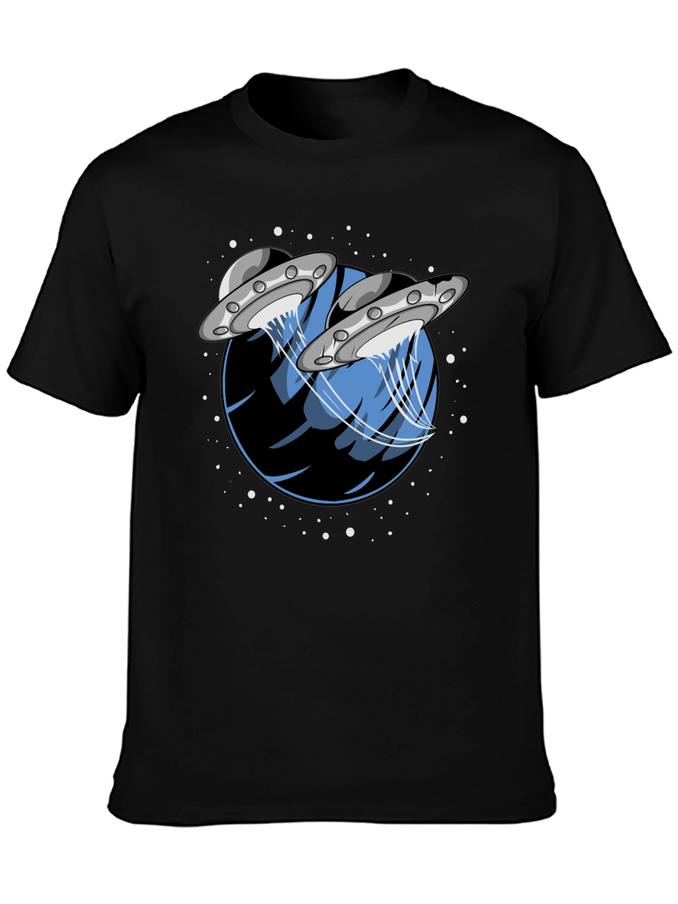UFO Abduction Graphic Tee - Stylish Black Cotton T-Shirt