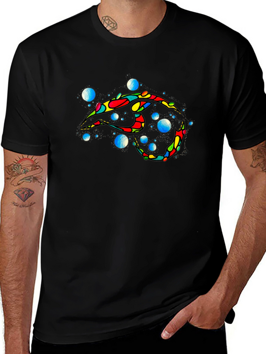 Abstract Fish Black T-Shirt - Colorful & Unique Design