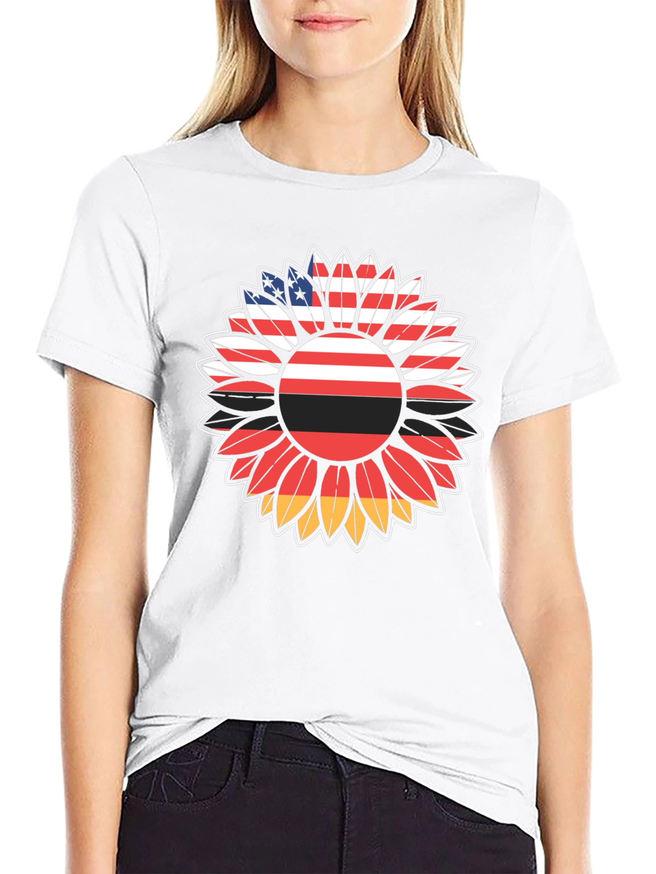 USA Germany Flag Sunflower Graphic T-Shirt