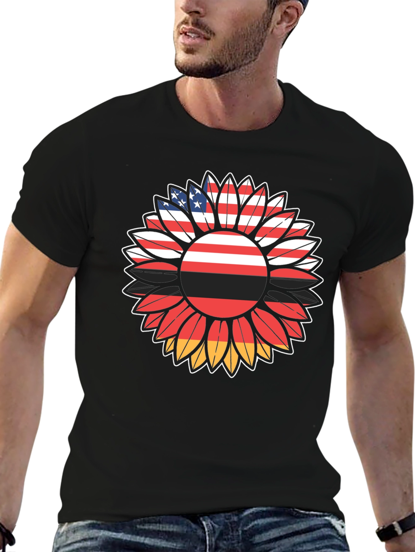 USA Germany Flag Sunflower Graphic T-Shirt