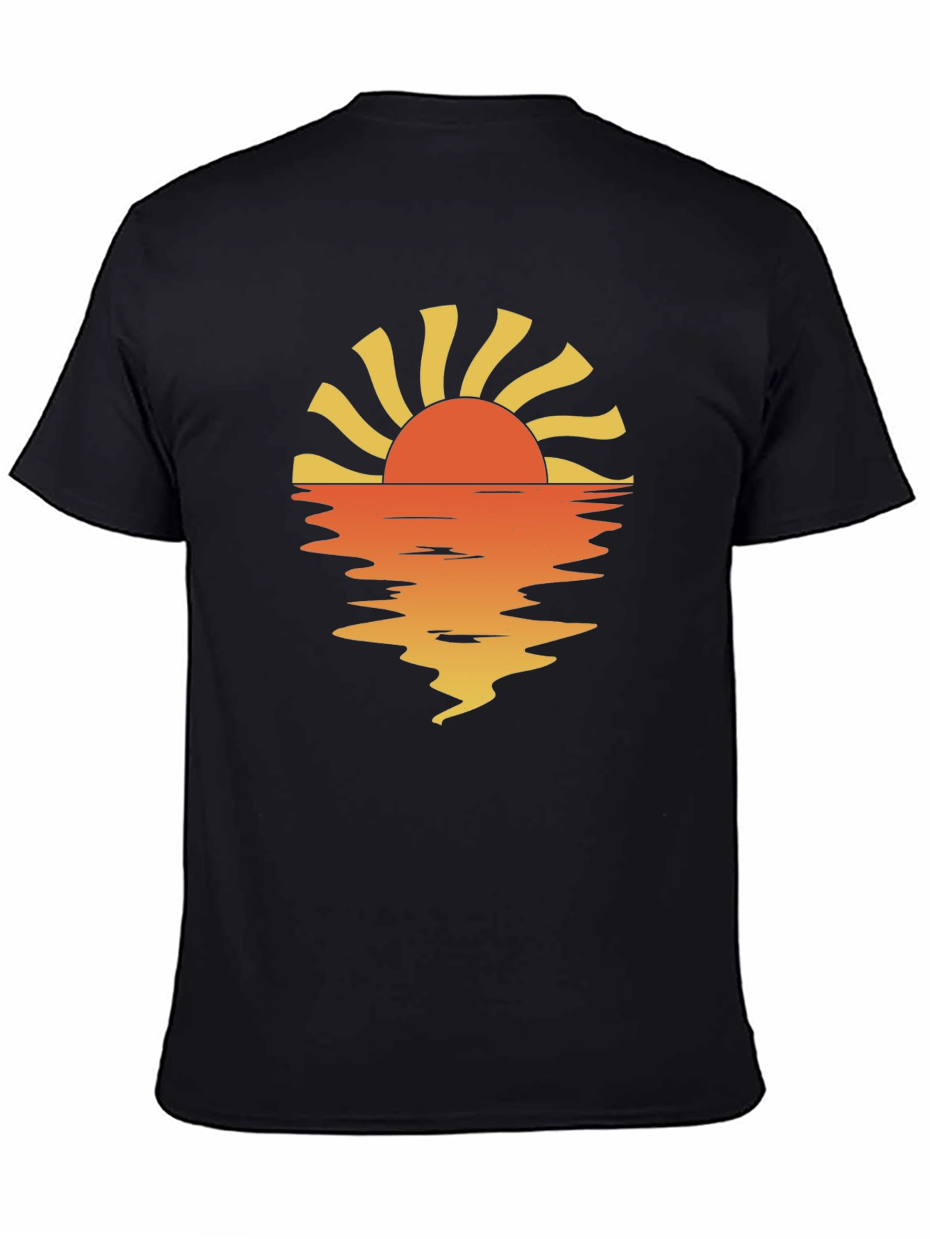 Sunset Reflection Graphic Tee - Black Cotton Casual Shirt