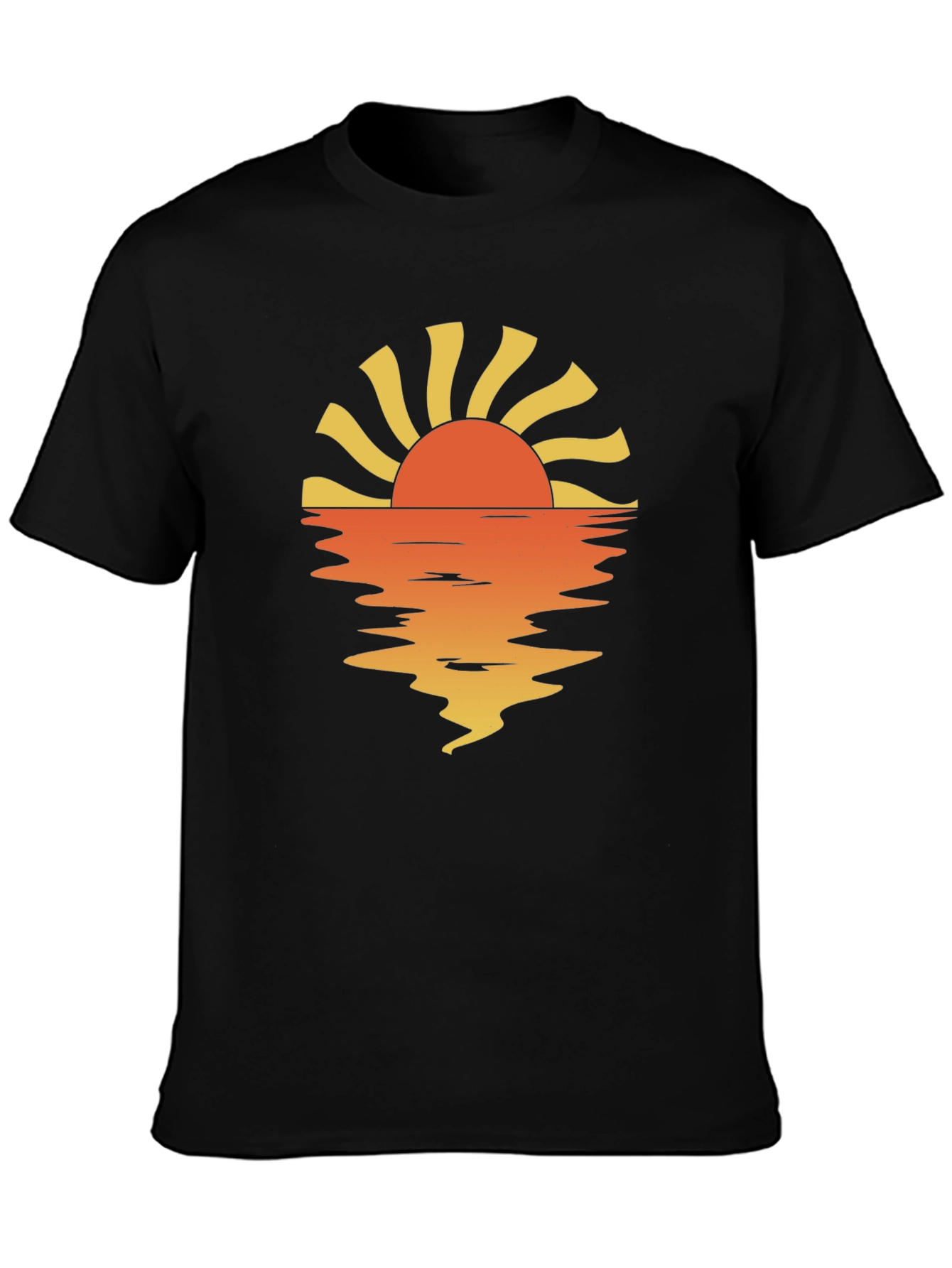Sunset Reflection Graphic Tee - Black Cotton Casual Shirt