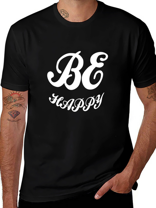 Be Happy Black Graphic Tee - Stylish Comfort