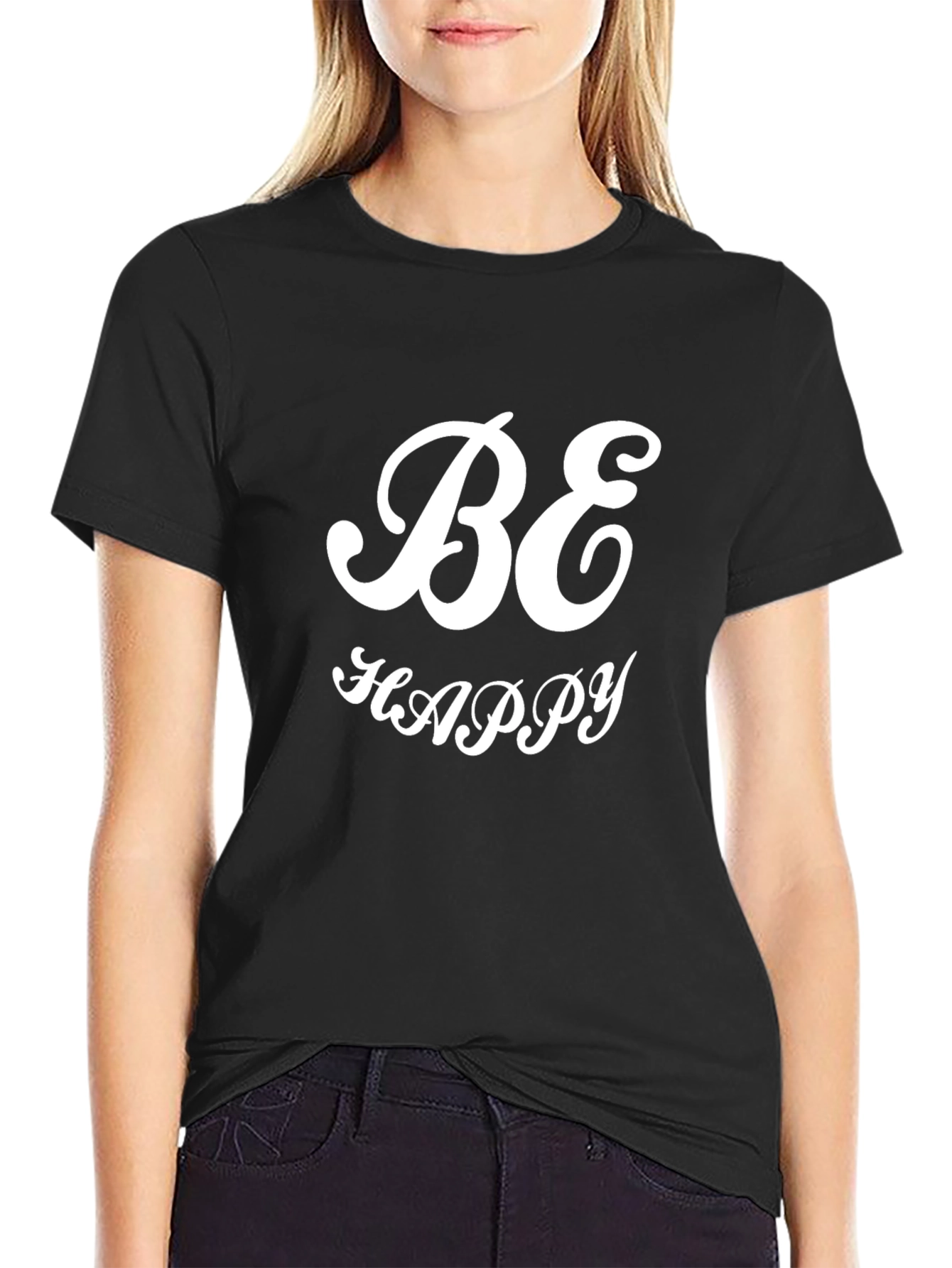 Be Happy Black Graphic Tee - Stylish Comfort