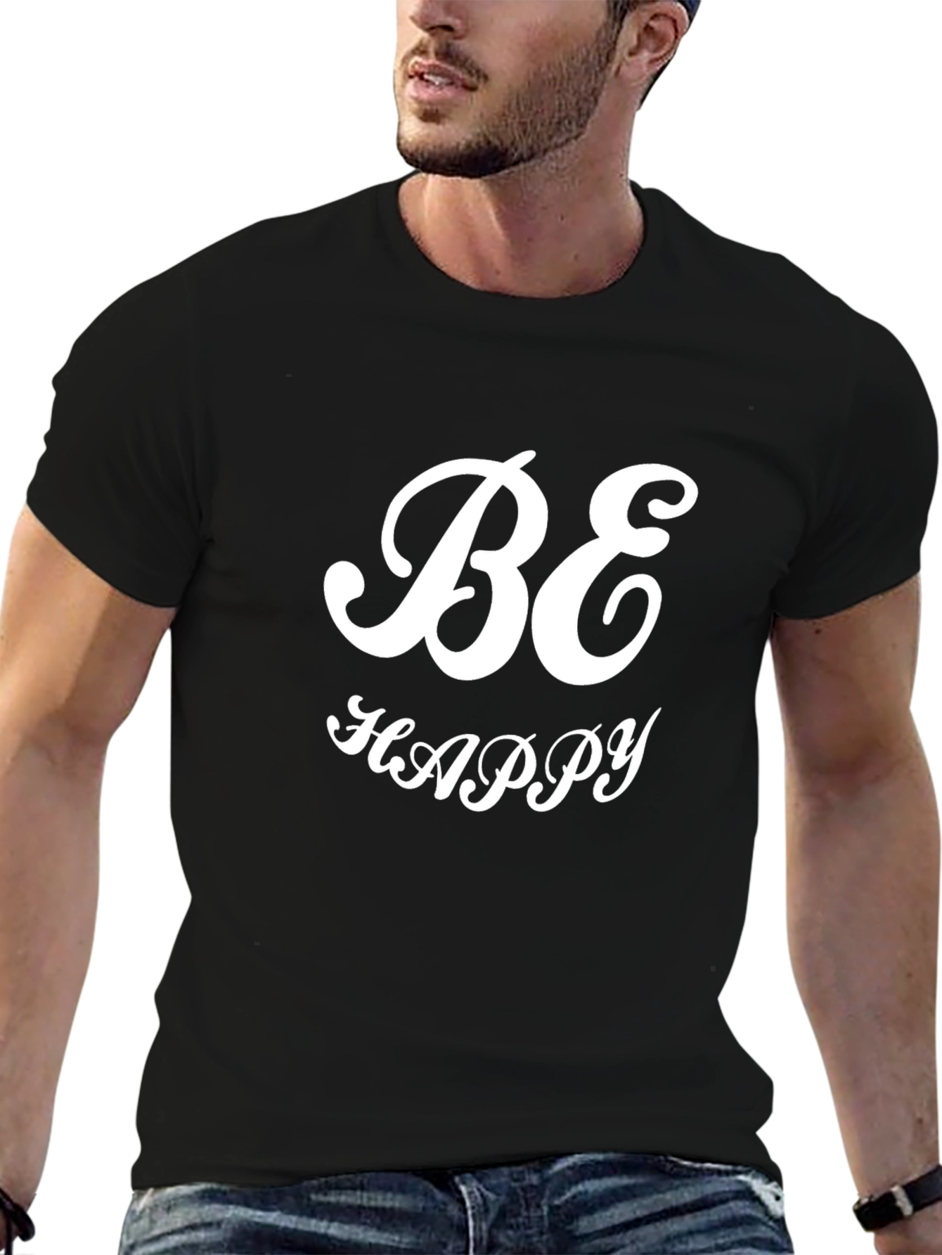 Be Happy Black Graphic Tee - Stylish Comfort