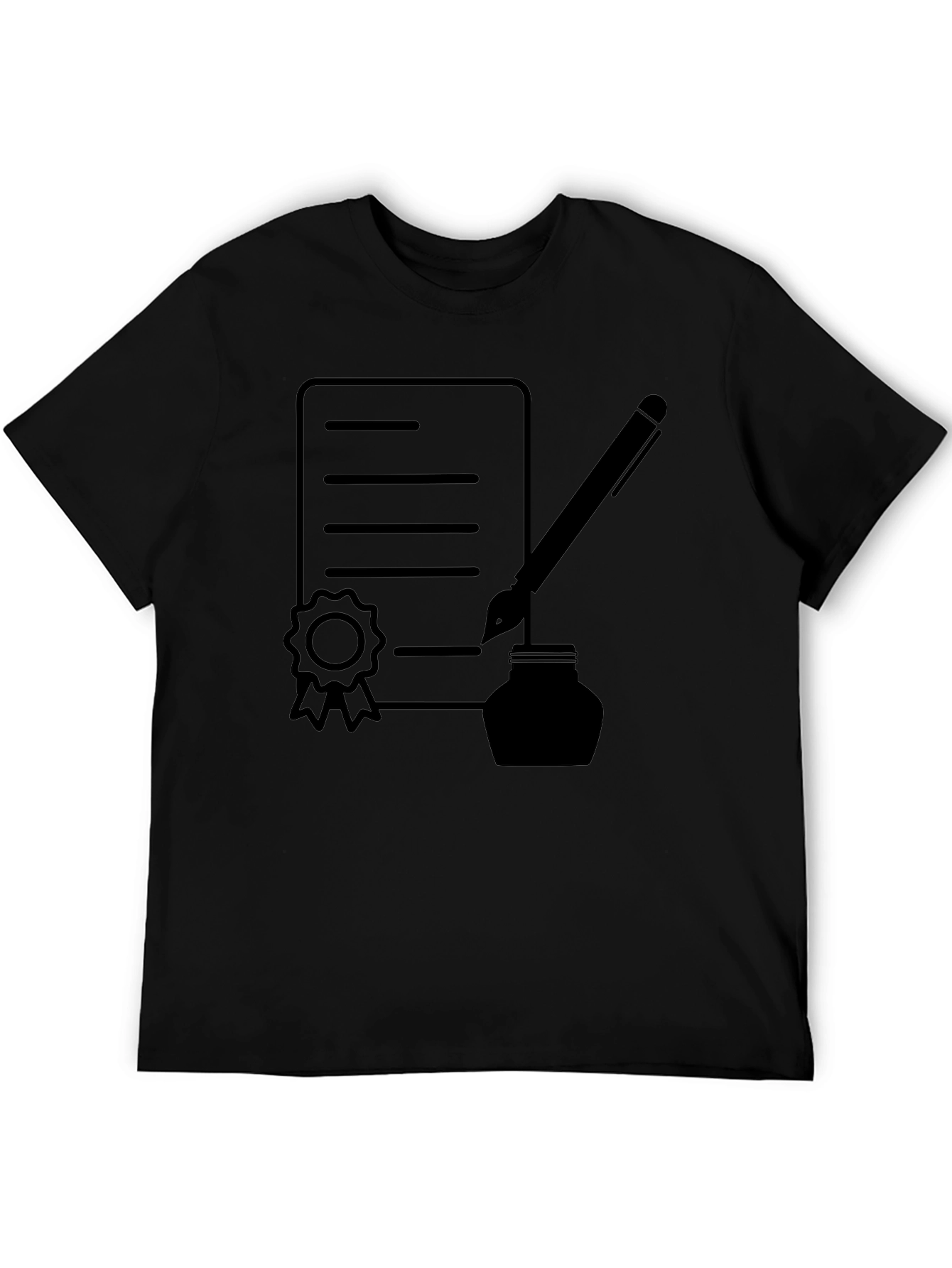 Black T-Shirt with Contract & Pen Graphic