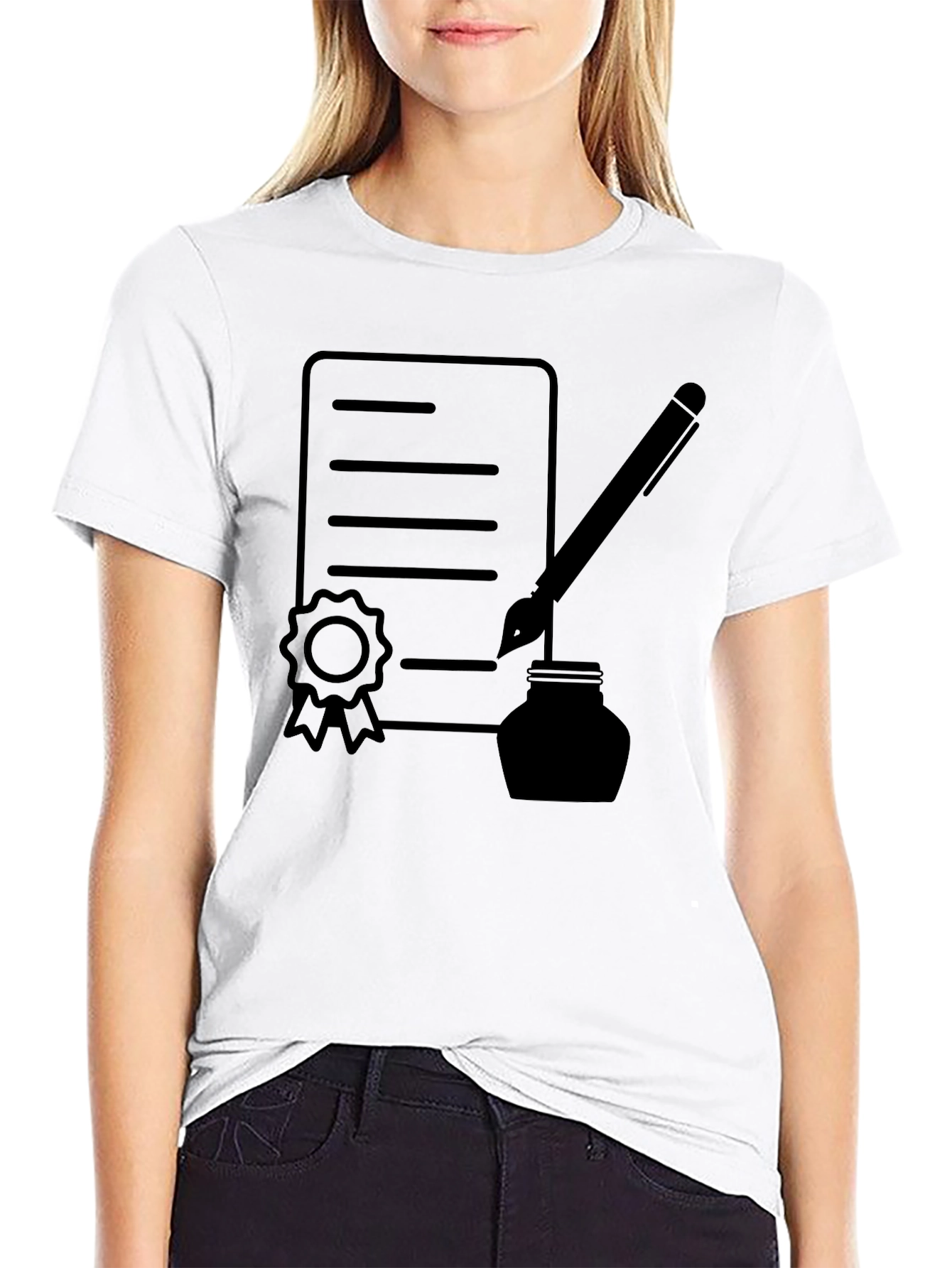 Black T-Shirt with Contract & Pen Graphic