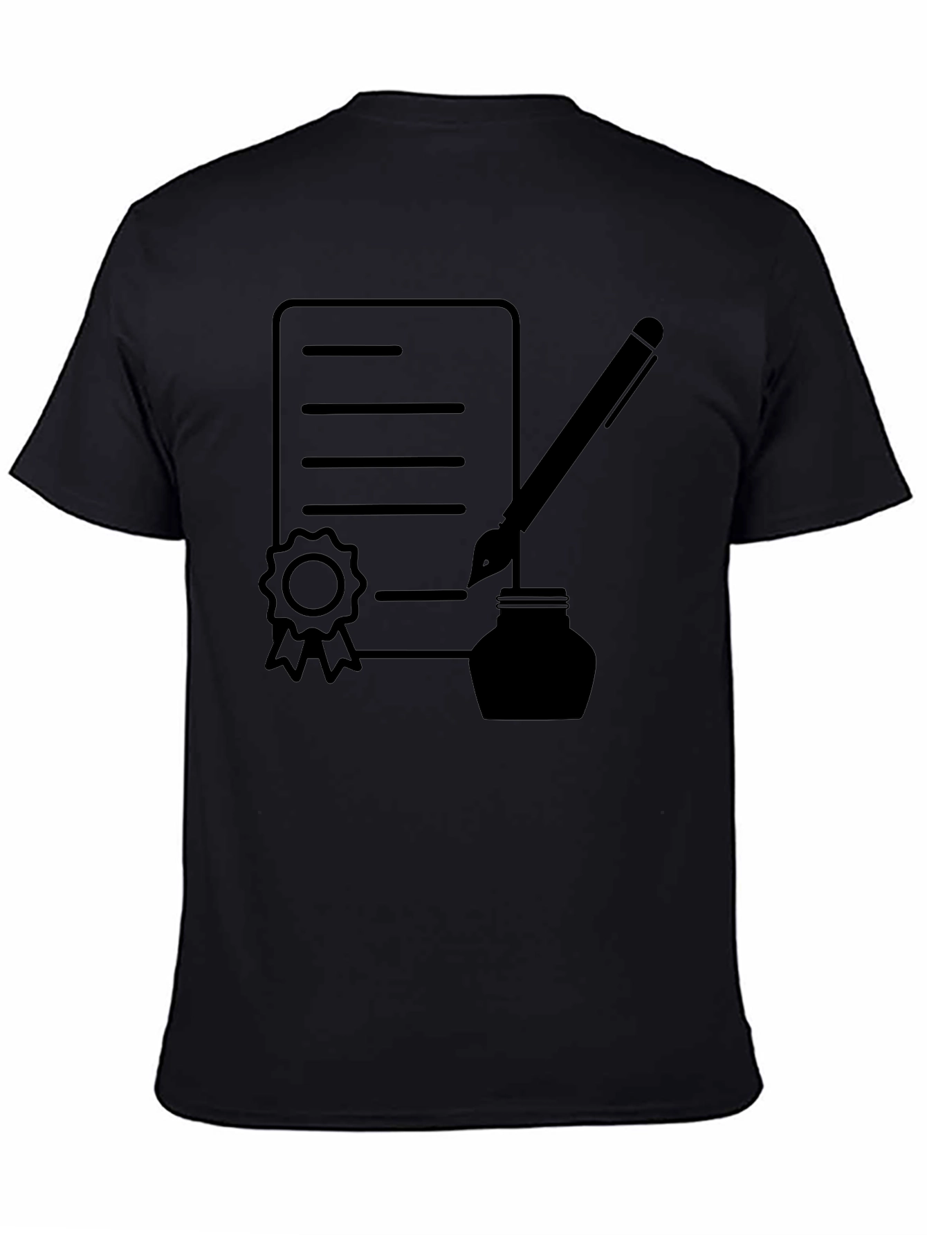 Black T-Shirt with Contract & Pen Graphic