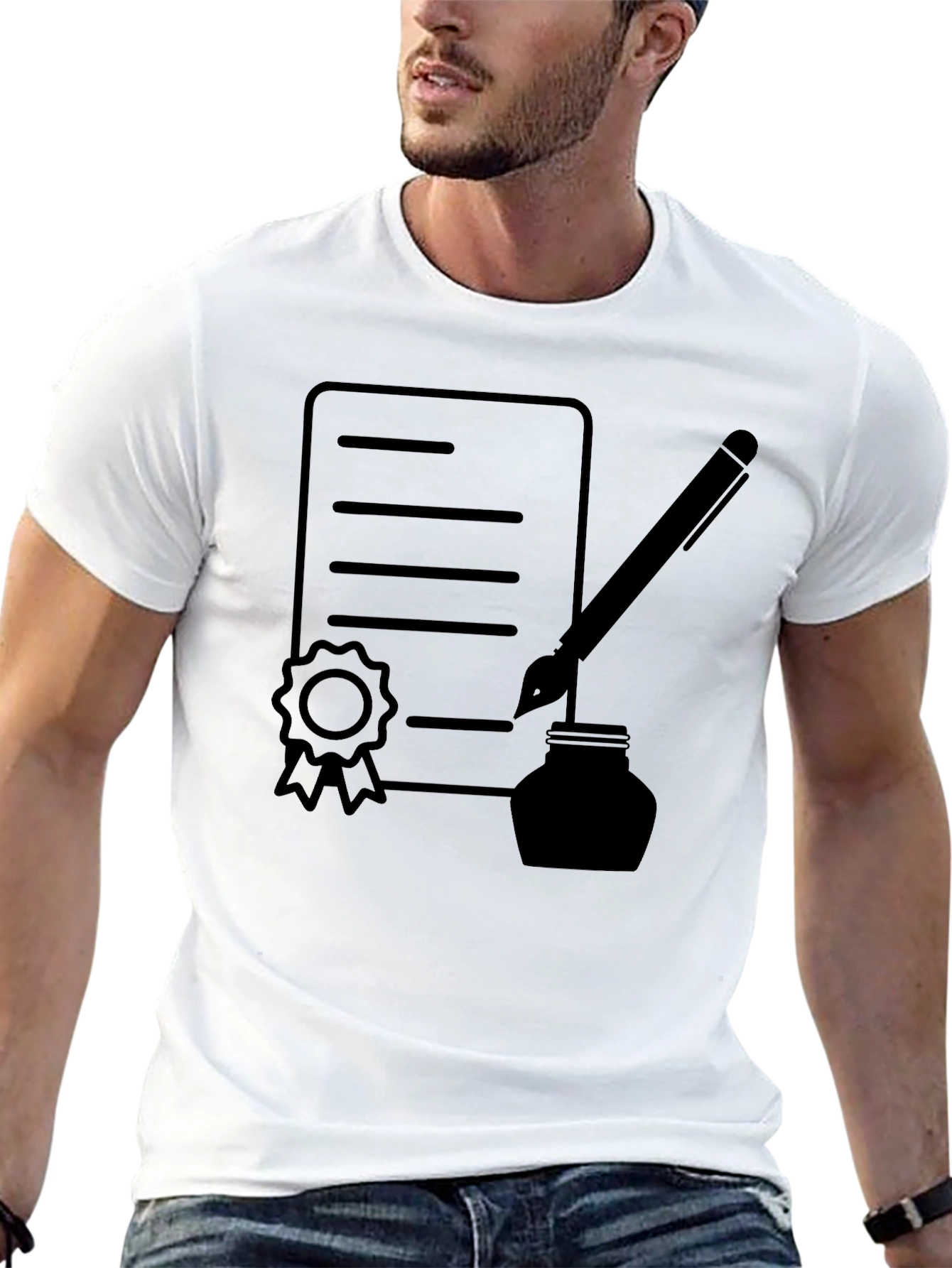 Black T-Shirt with Contract & Pen Graphic
