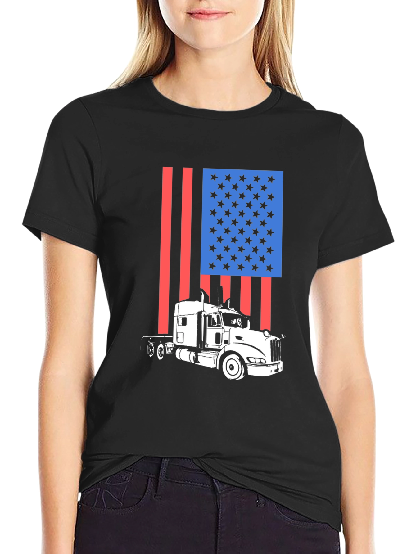 Trucker Pride Tee: American Flag Semi-Truck T-Shirt