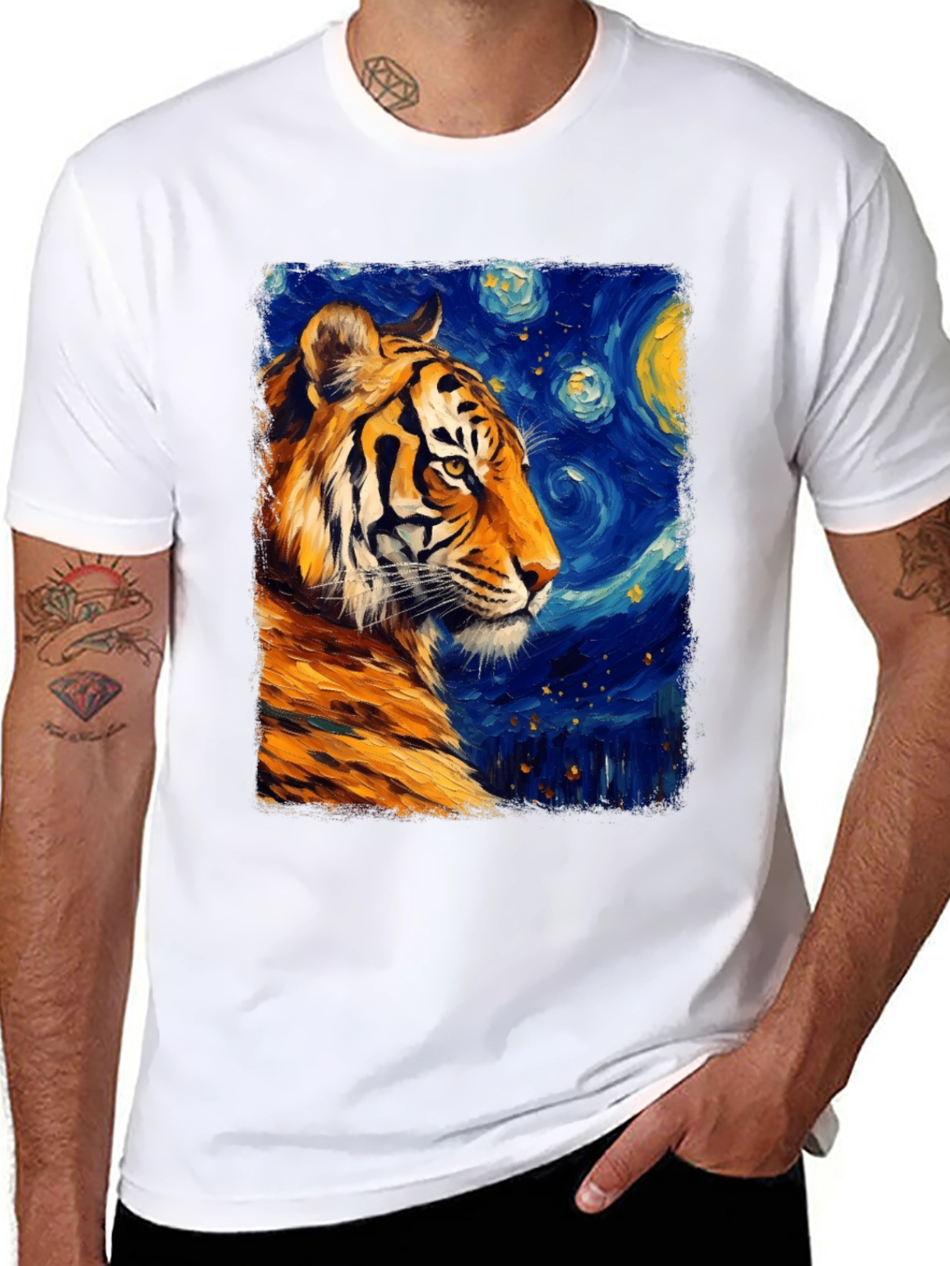 Tiger Starry Night T-Shirt - Artistic Graphic Tee