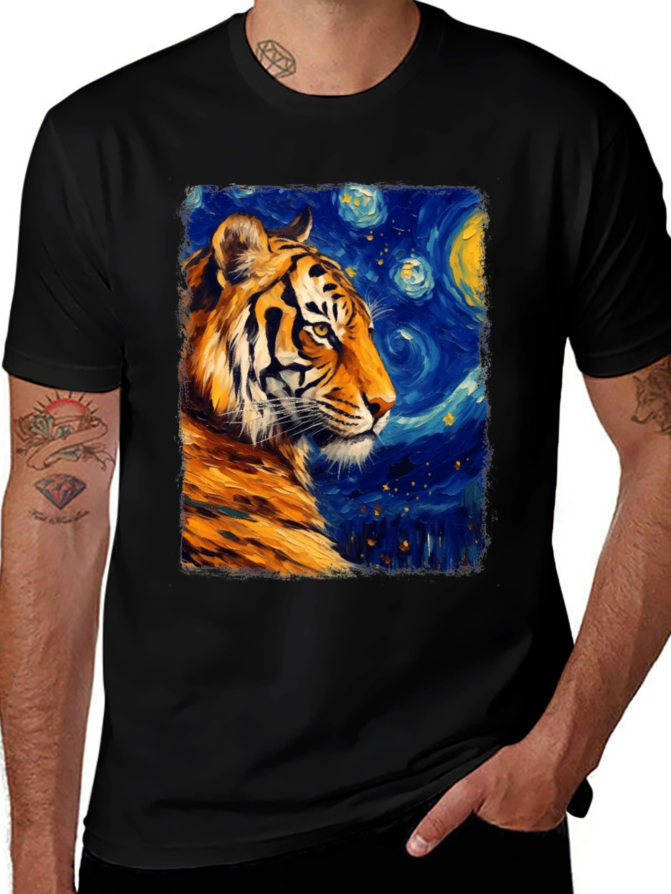Tiger Starry Night T-Shirt - Artistic Graphic Tee