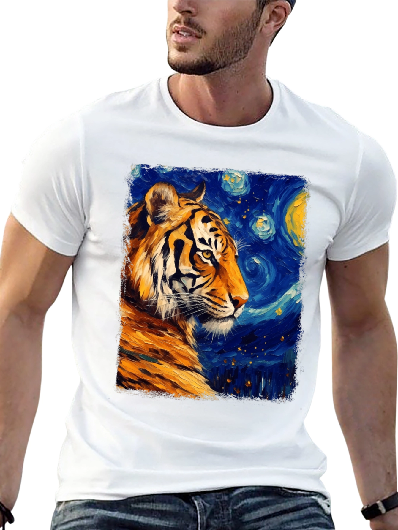 Tiger Starry Night T-Shirt - Artistic Graphic Tee