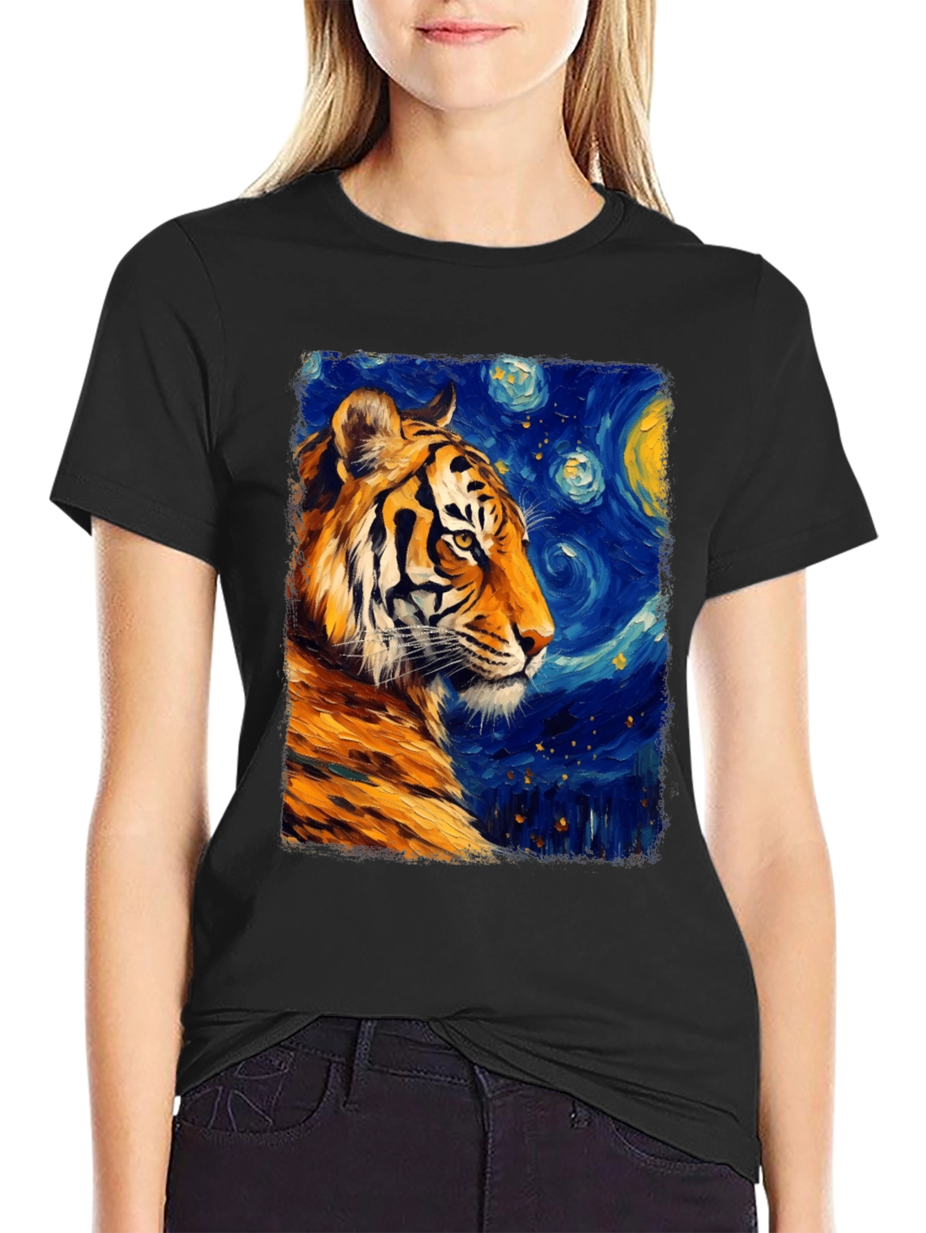 Tiger Starry Night T-Shirt - Artistic Graphic Tee