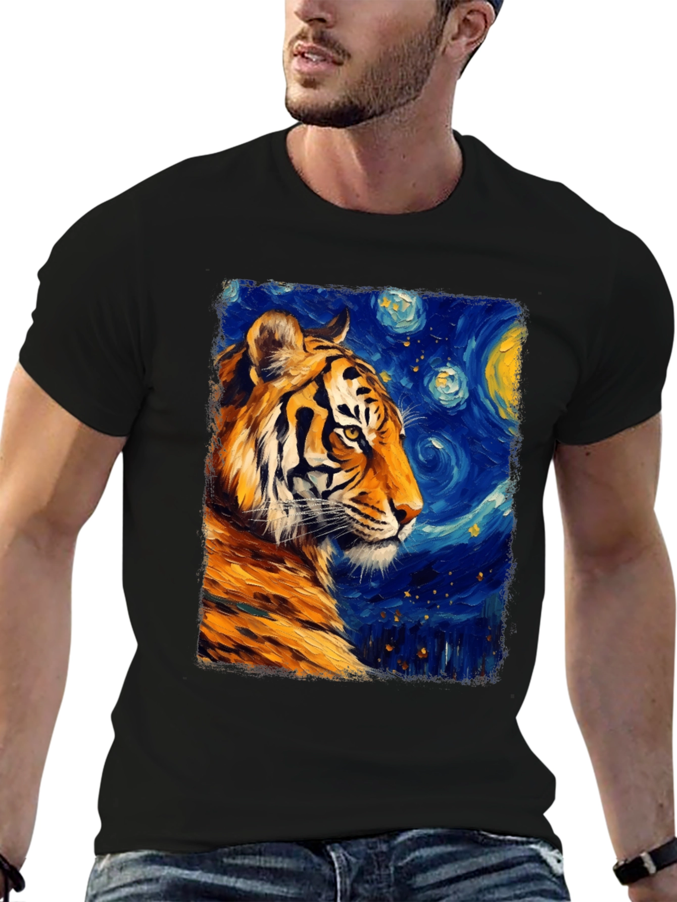 Tiger Starry Night T-Shirt - Artistic Graphic Tee