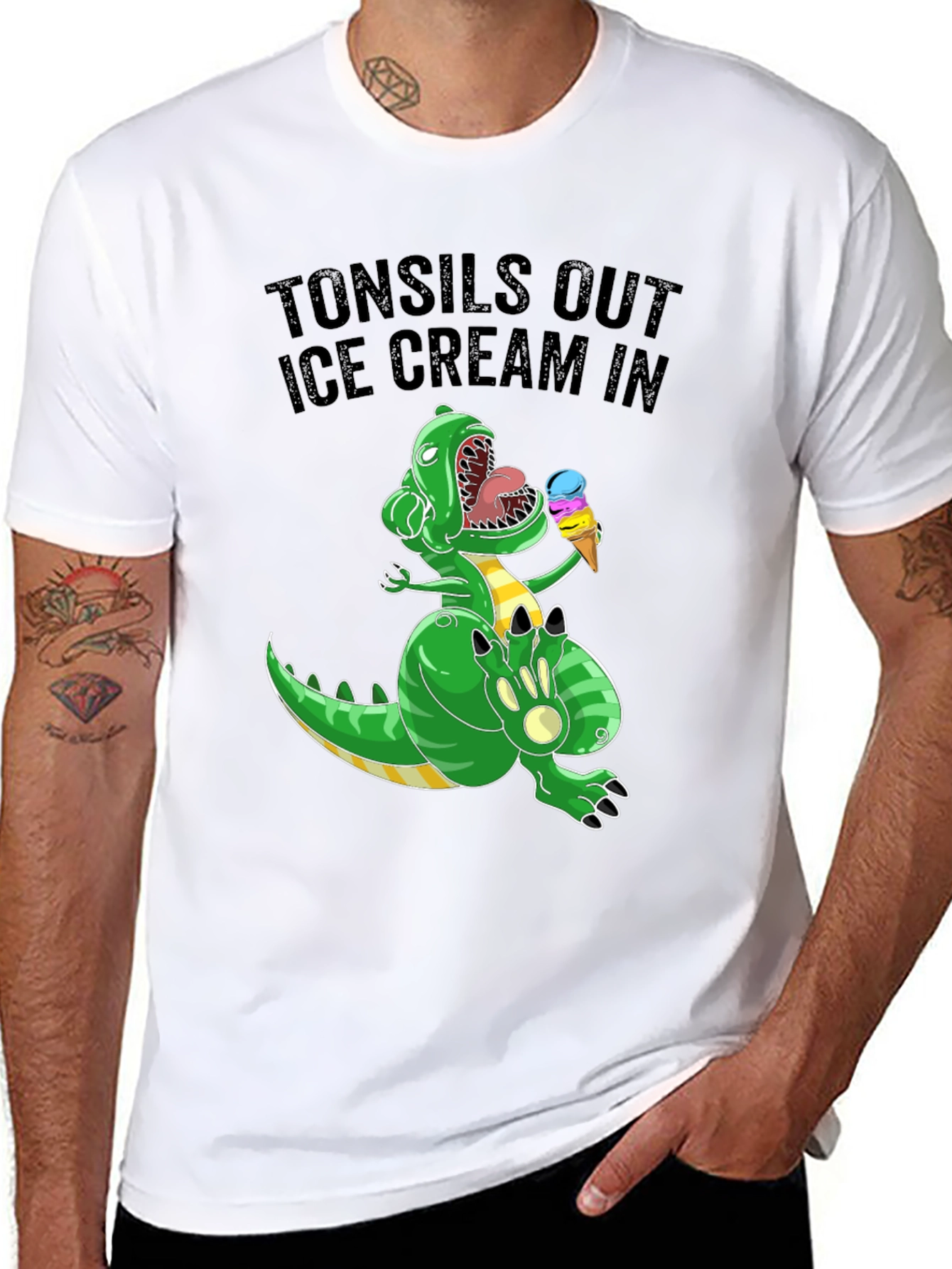 Tonsils Out Ice Cream In T-Rex Graphic Tee