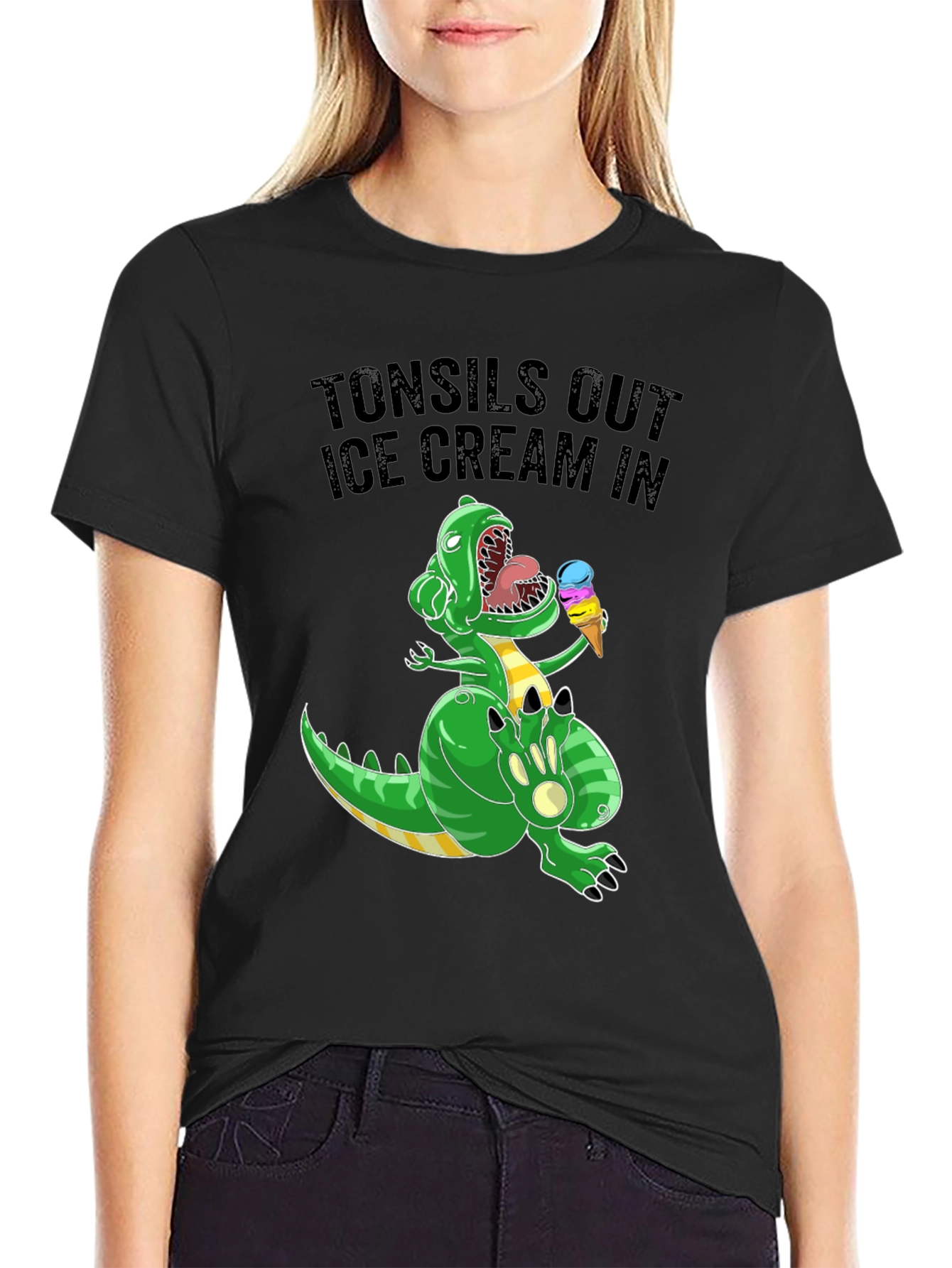 Tonsils Out Ice Cream In T-Rex Graphic Tee