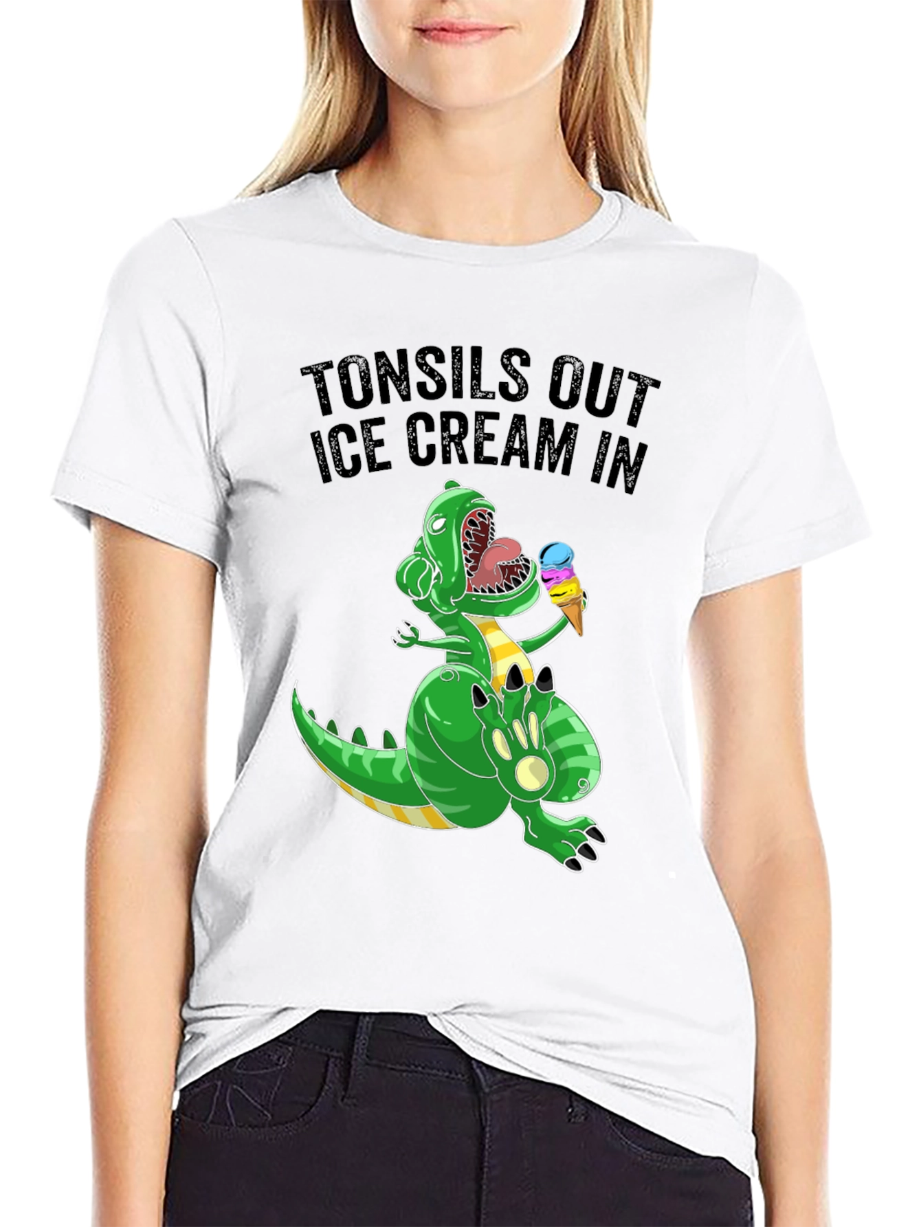 Tonsils Out Ice Cream In T-Rex Graphic Tee