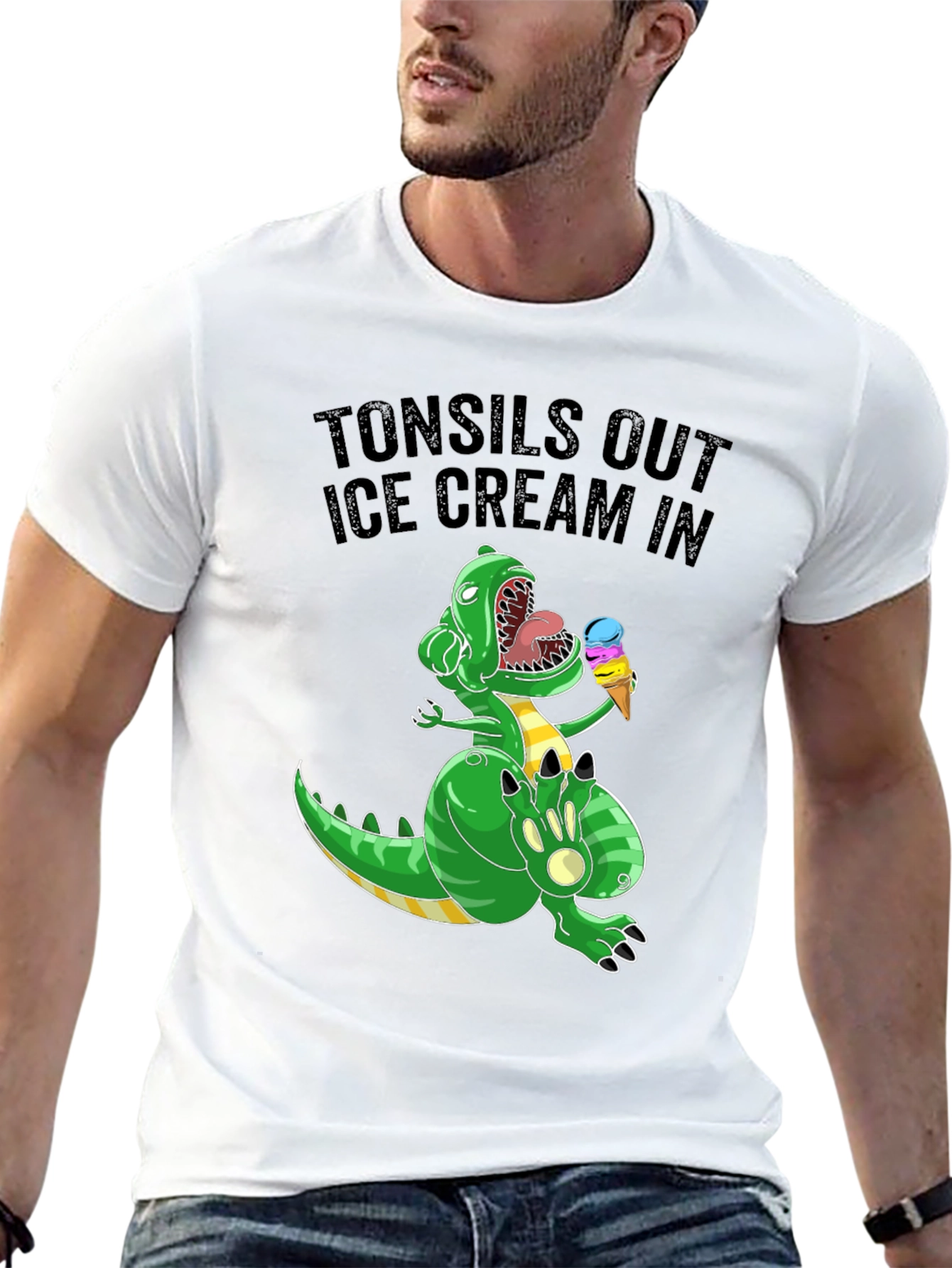 Tonsils Out Ice Cream In T-Rex Graphic Tee