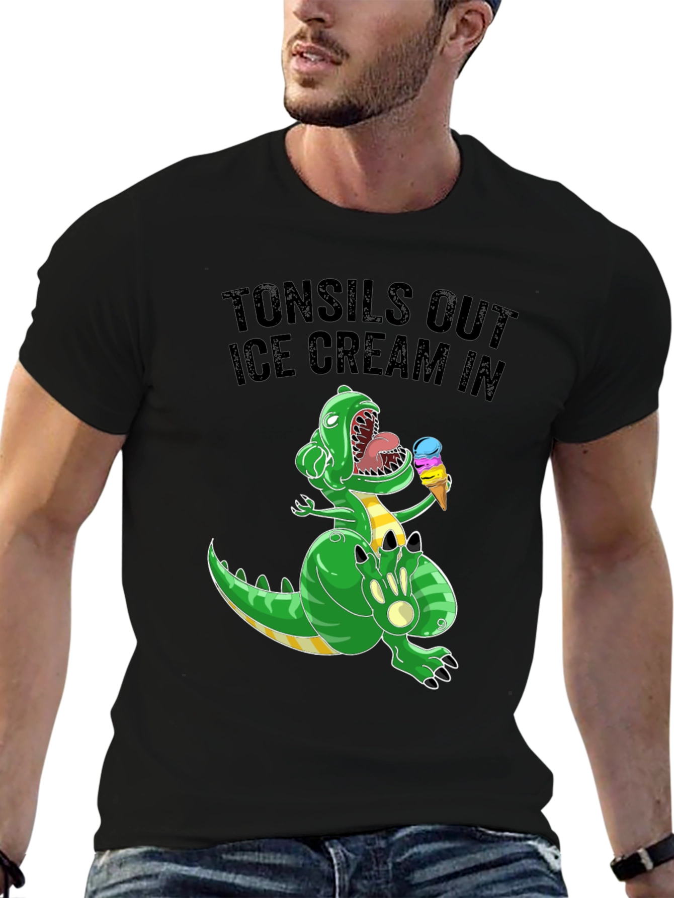 Tonsils Out Ice Cream In T-Rex Graphic Tee