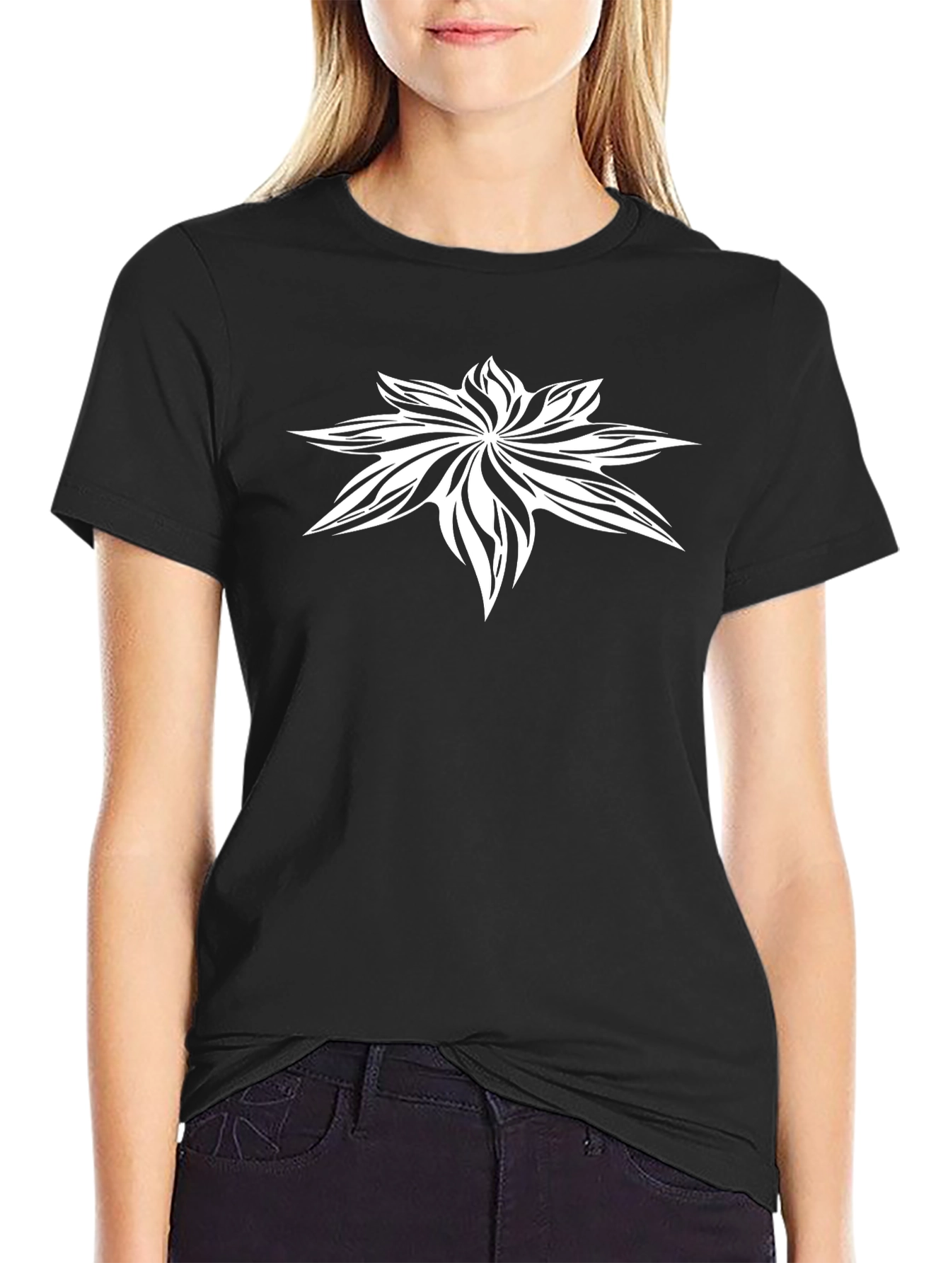 Abstract Floral Graphic Black T-Shirt
