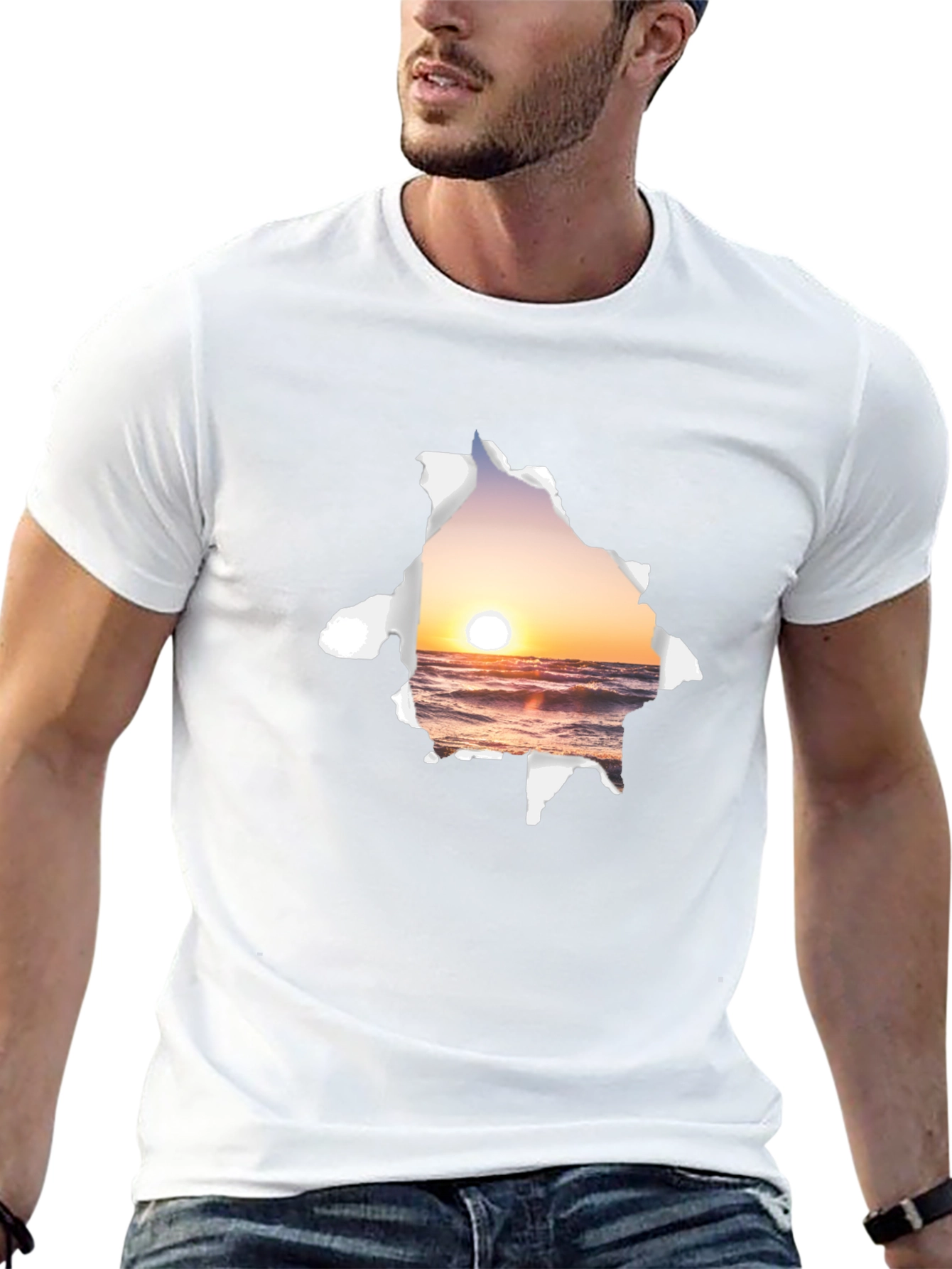 Sunset Beach Graphic Tee - Black Cotton T-Shirt